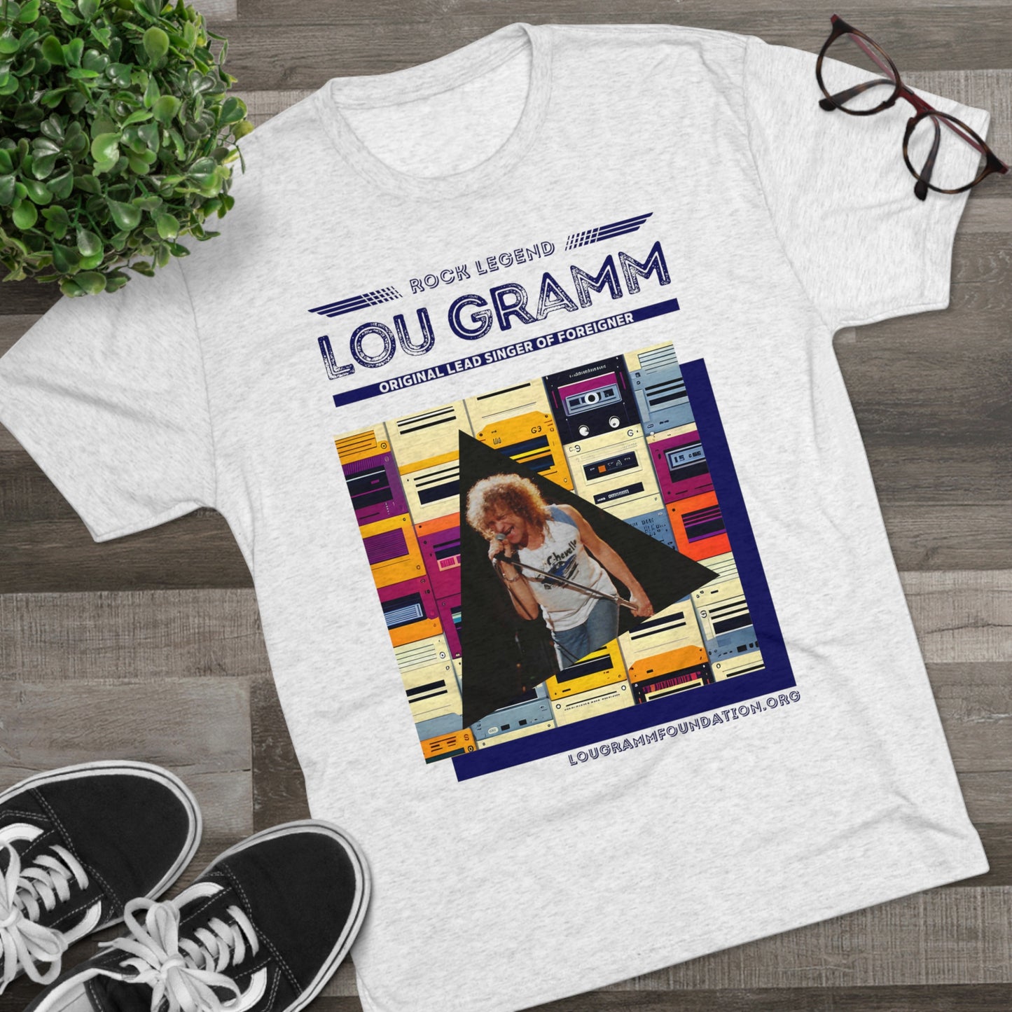 Rock Legend Lou Gramm Unisex Tri-Blend Crew Tee - Dark Blue Logo