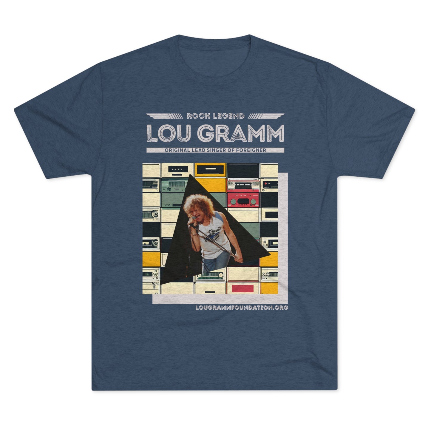Rock Legend Lou Gramm Unisex Tri-Blend Crew Tee - Grey Logo