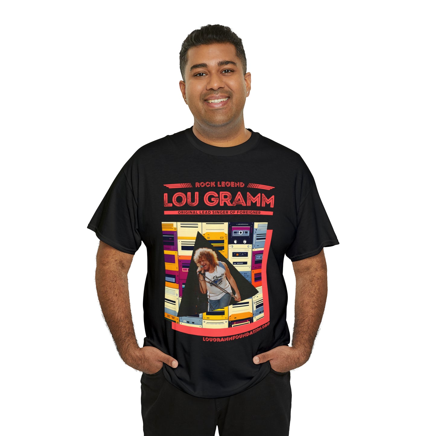 Rock Legend Lou Gramm Unisex Heavy Cotton Tee - Salmon logo