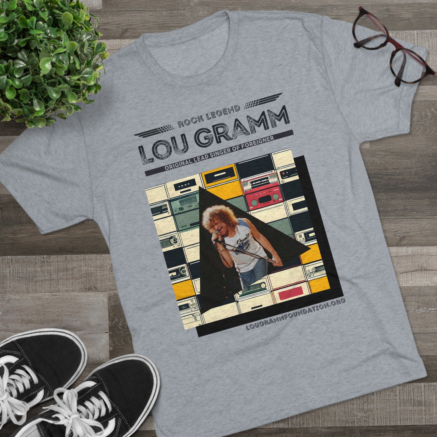 Rock legend Lou Gramm Unisex Tri-Blend Crew Tee - Black Logo