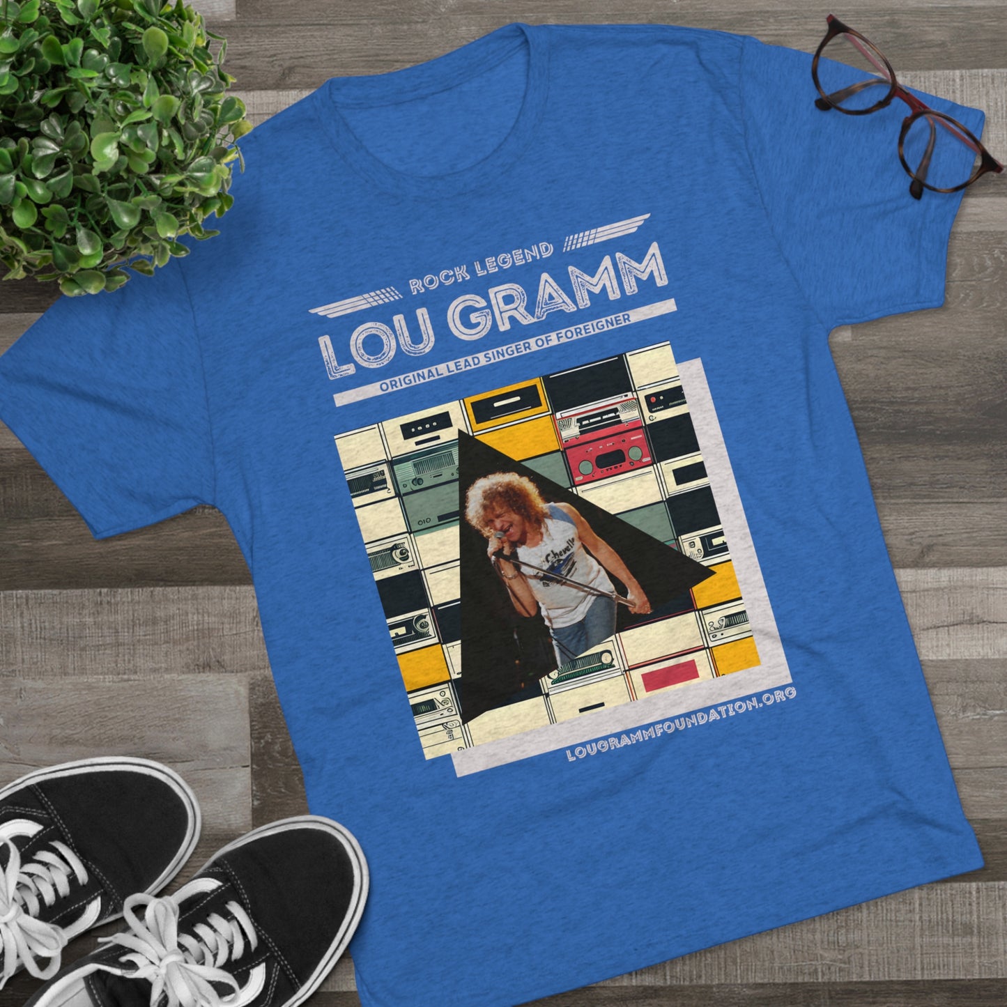 Rock Legend Lou Gramm Unisex Tri-Blend Crew Tee - Grey Logo