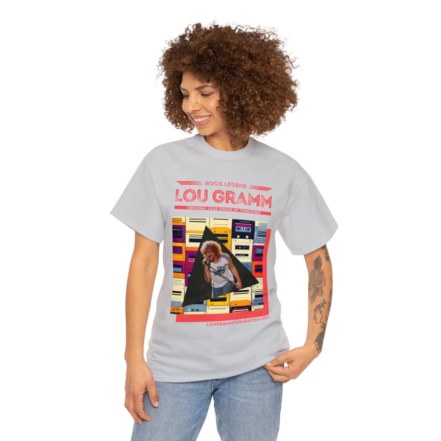 Rock Legend Lou Gramm Unisex Heavy Cotton Tee - Salmon logo