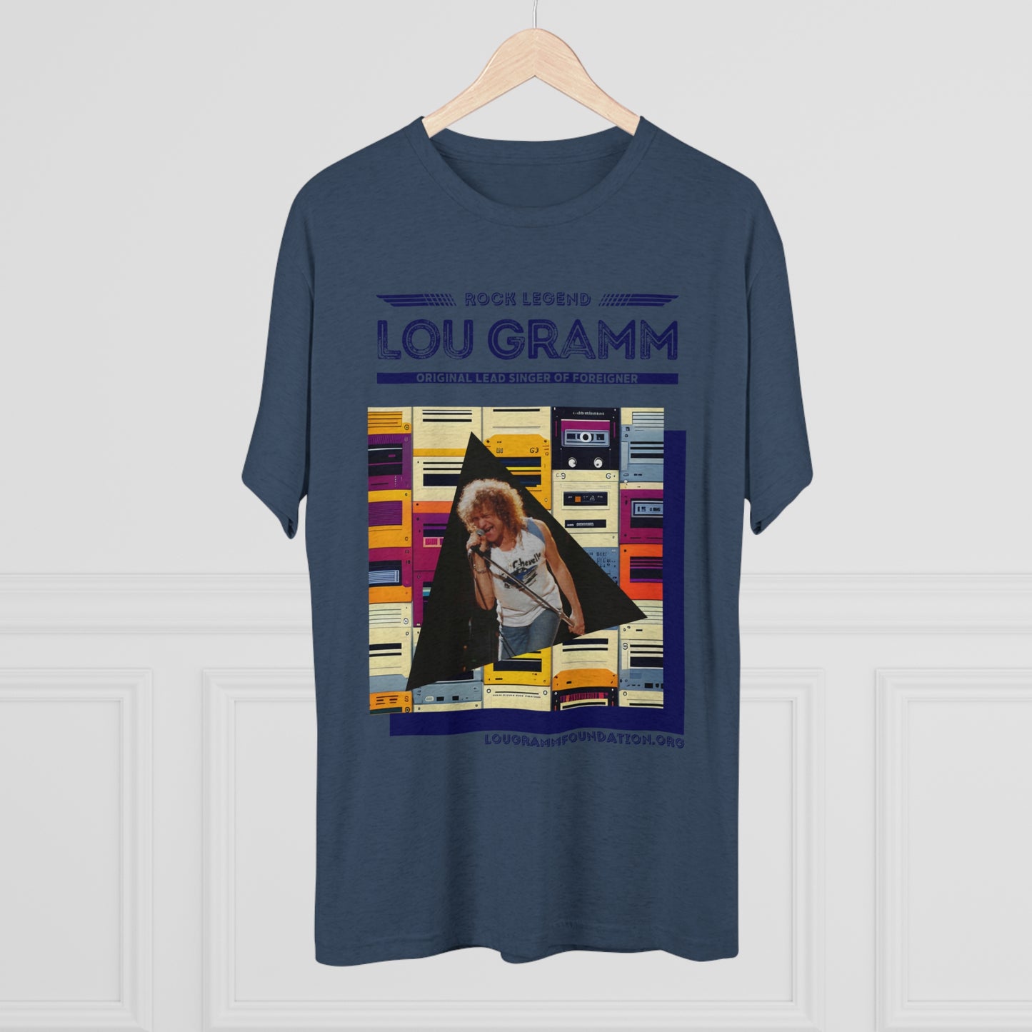 Rock Legend Lou Gramm Unisex Tri-Blend Crew Tee - Dark Blue Logo