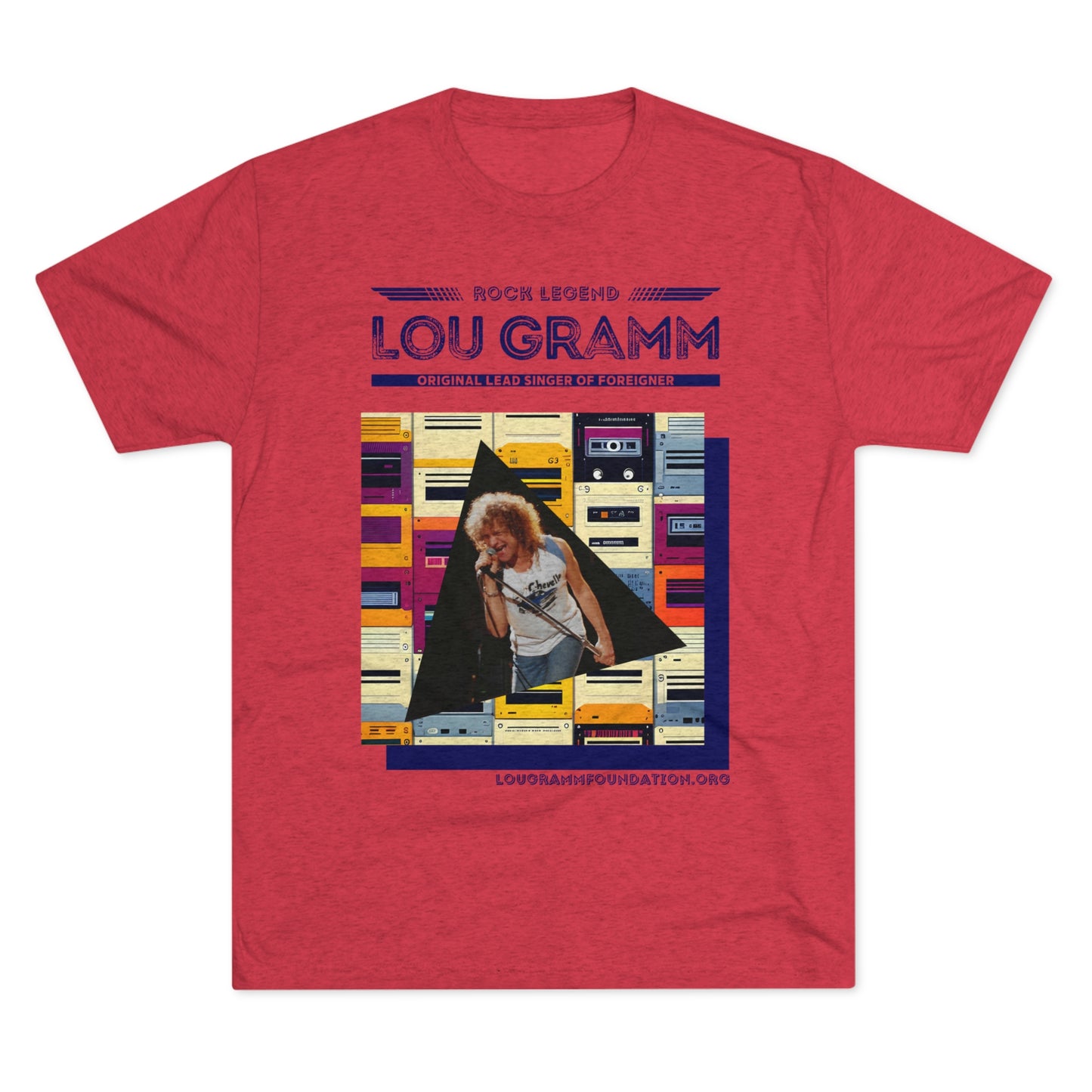 Rock Legend Lou Gramm Unisex Tri-Blend Crew Tee - Dark Blue Logo
