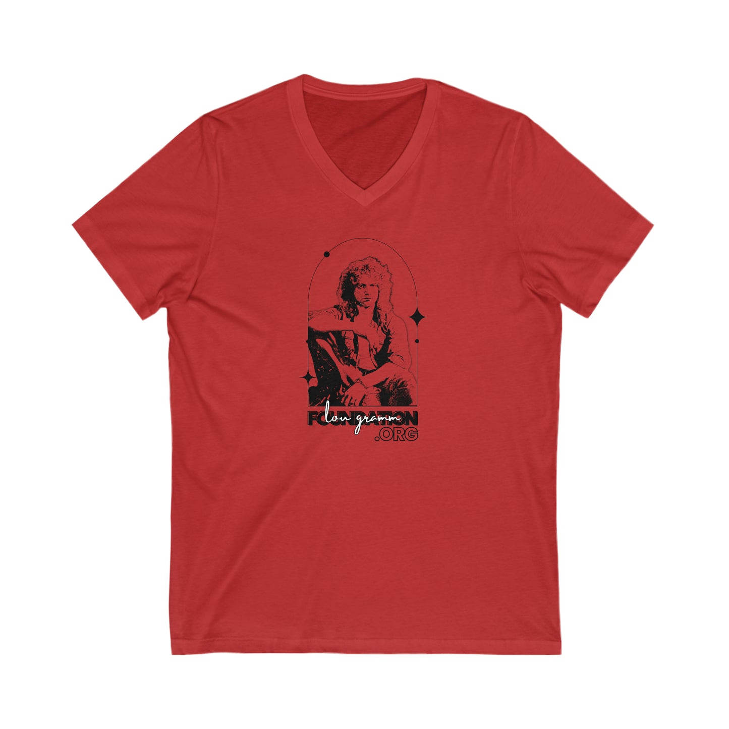 Lou Gramm Stencil Black - Unisex Jersey Short Sleeve V-Neck Tee