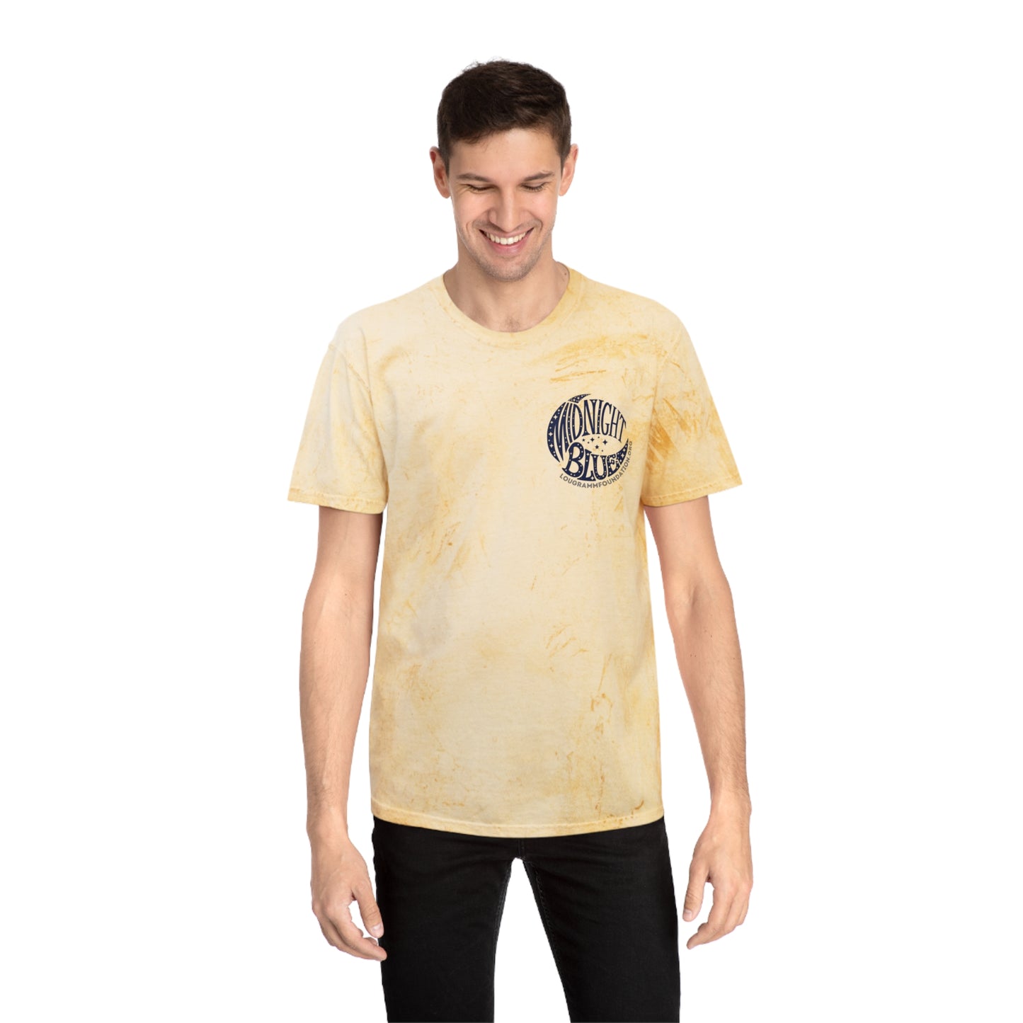 Midnight Blue Color Blast T-Shirt with Moon and Stars Design