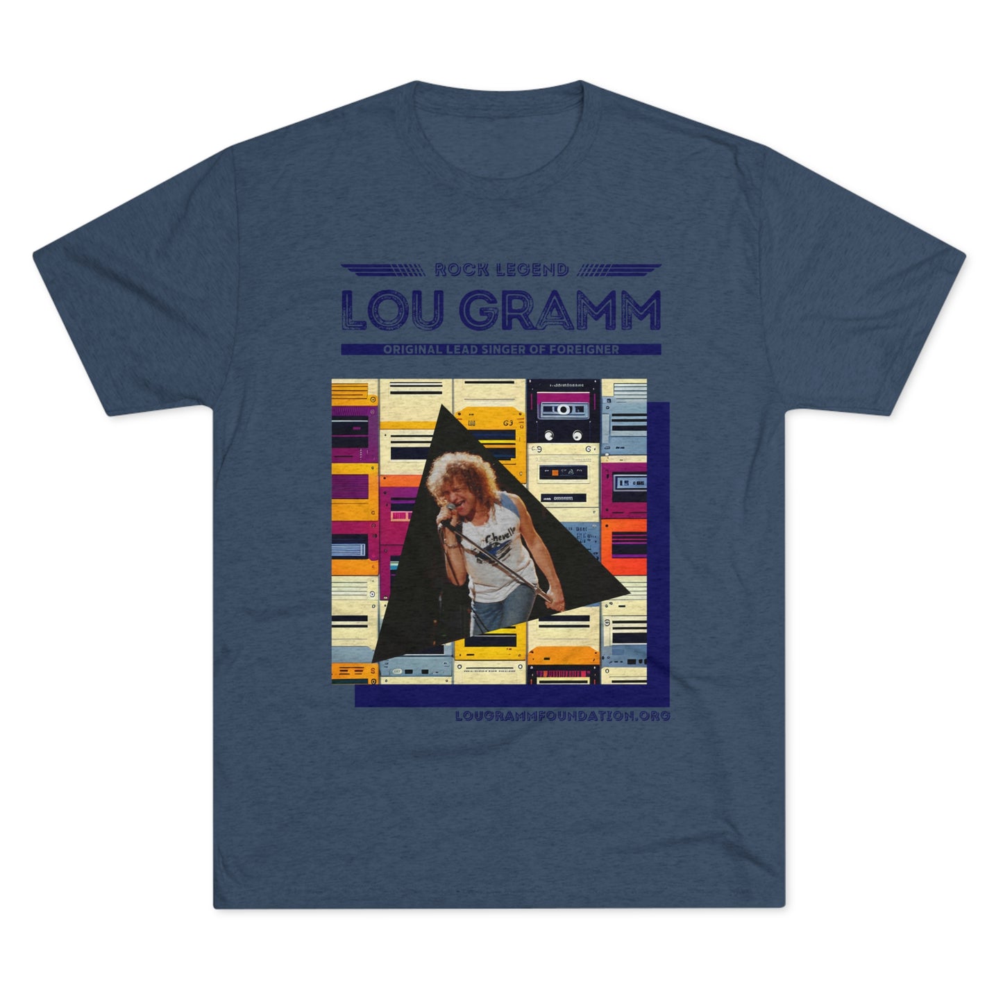 Rock Legend Lou Gramm Unisex Tri-Blend Crew Tee - Dark Blue Logo