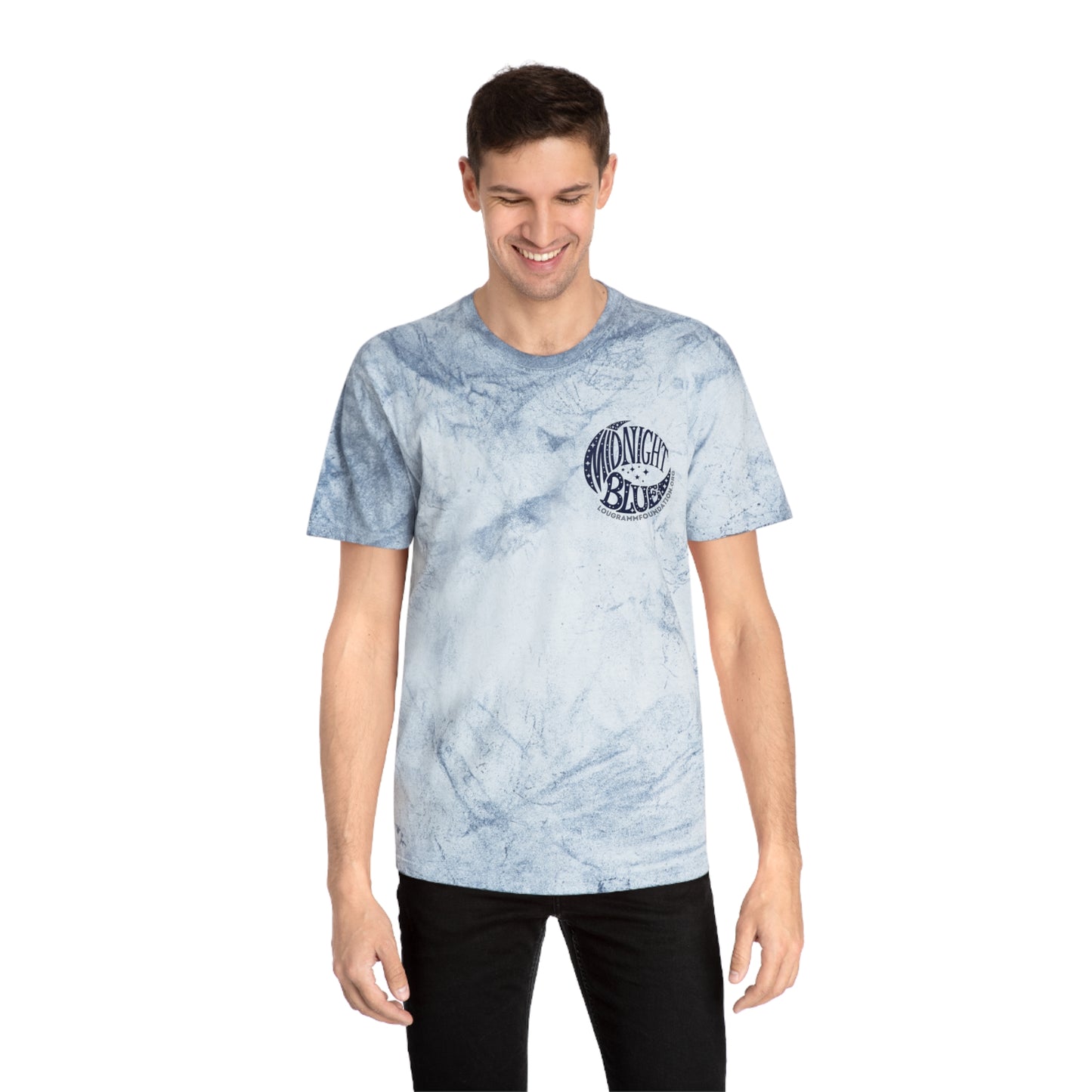 Midnight Blue Color Blast T-Shirt with Moon and Stars Design