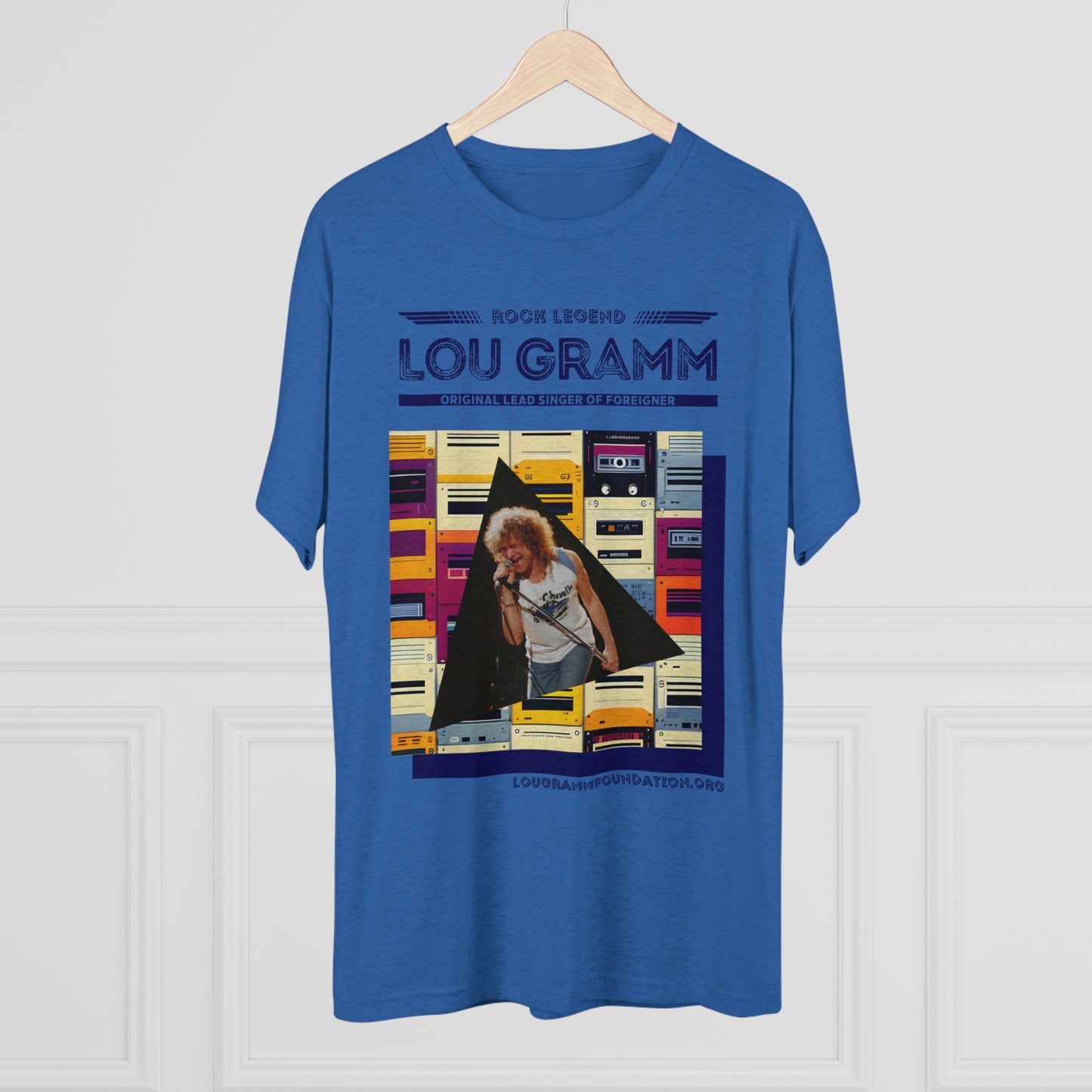 Rock Legend Lou Gramm Unisex Tri-Blend Crew Tee - Dark Blue Logo