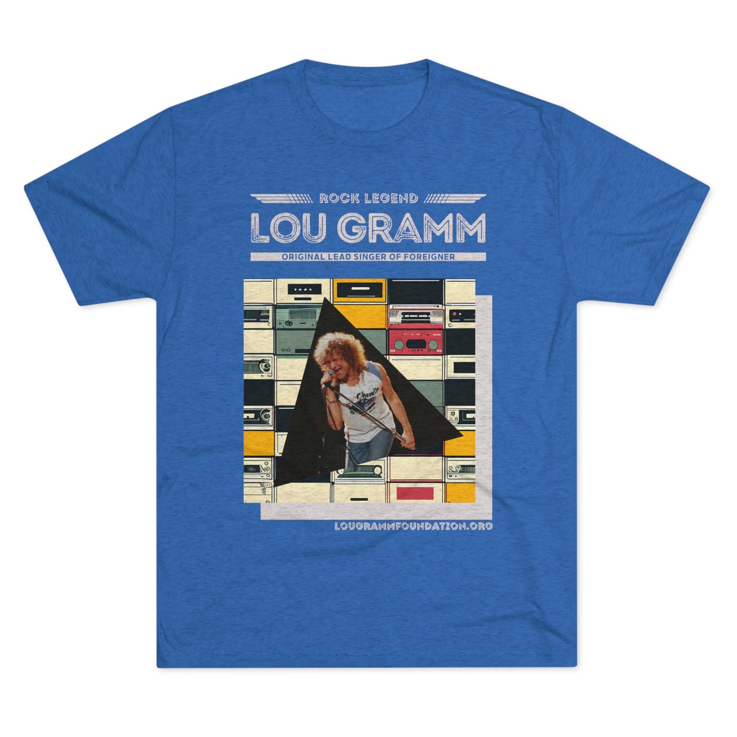 Rock Legend Lou Gramm Unisex Tri-Blend Crew Tee - Grey Logo