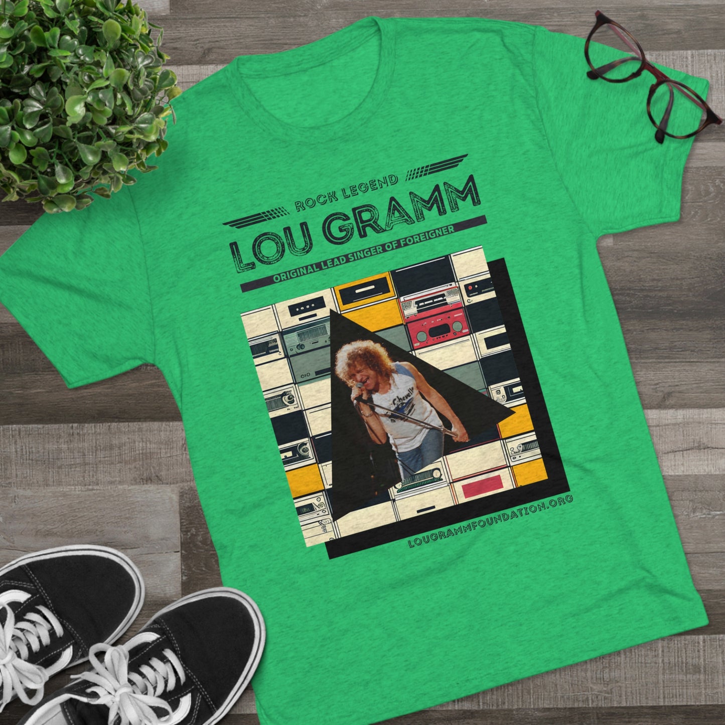 Rock legend Lou Gramm Unisex Tri-Blend Crew Tee - Black Logo
