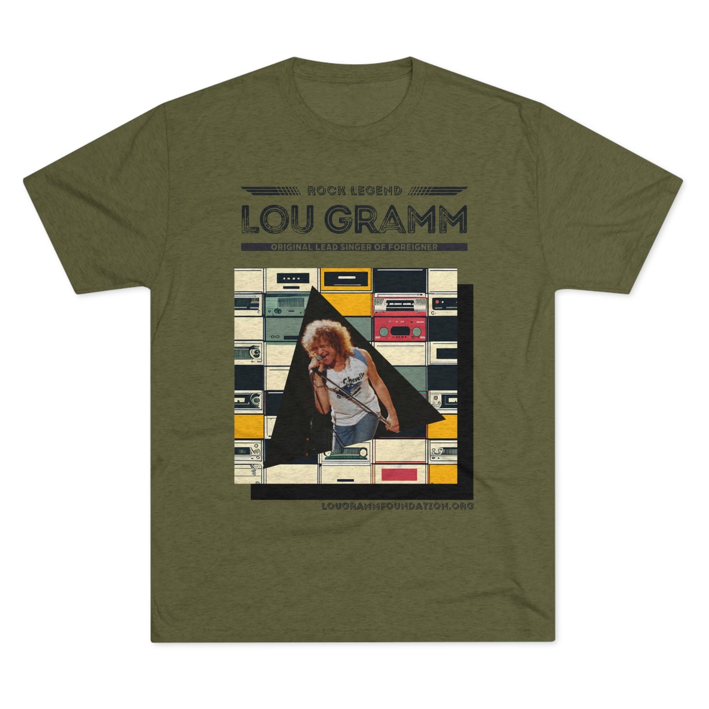 Rock legend Lou Gramm Unisex Tri-Blend Crew Tee - Black Logo
