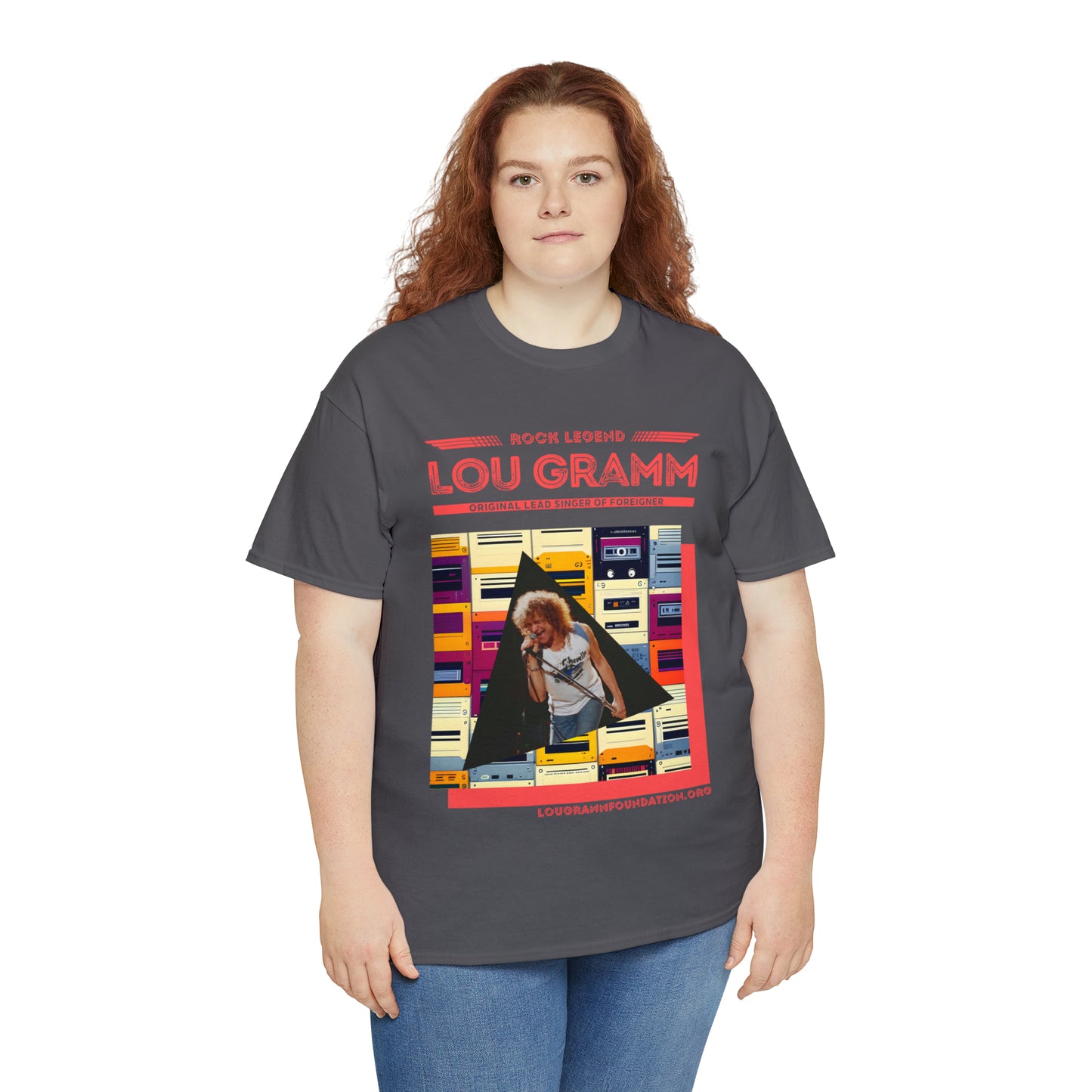 Rock Legend Lou Gramm Unisex Heavy Cotton Tee - Salmon logo