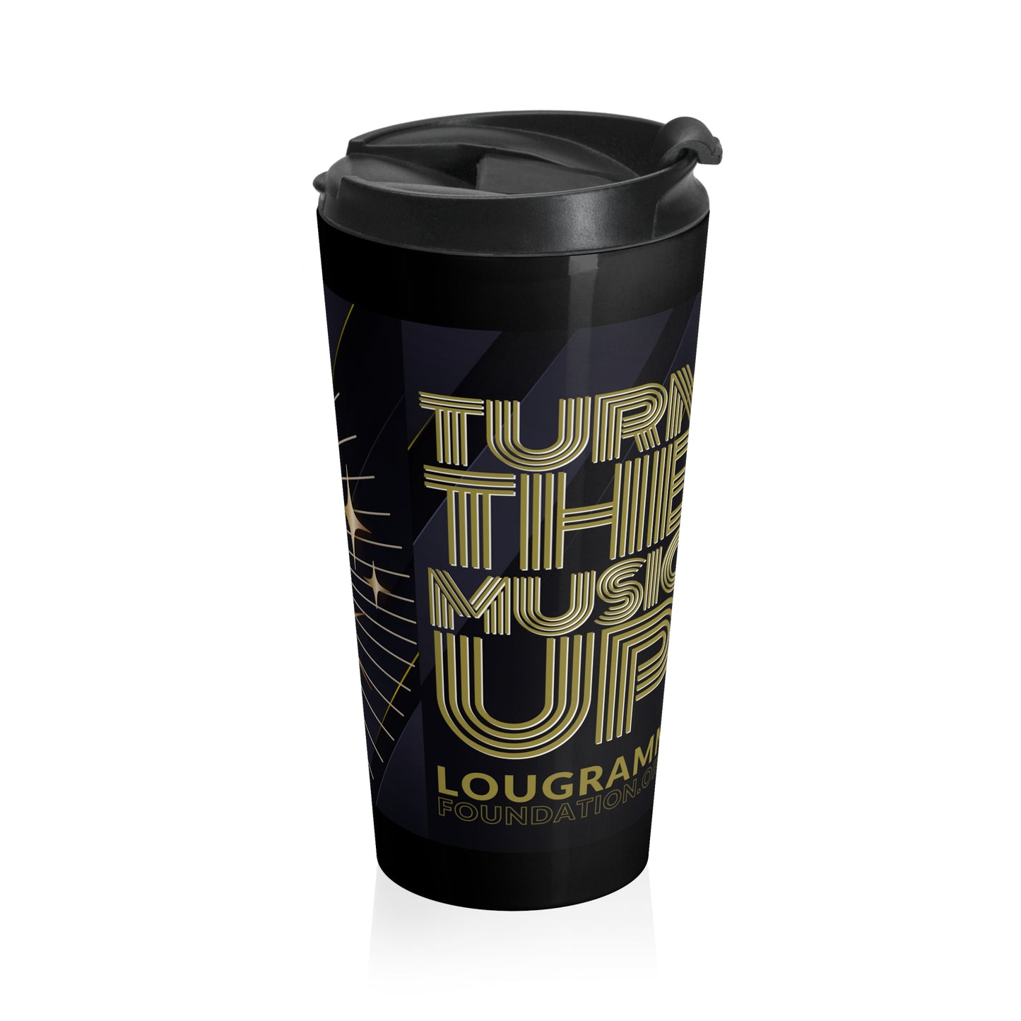 Turn The Music Up Stainless Steel Travel Mug - Black