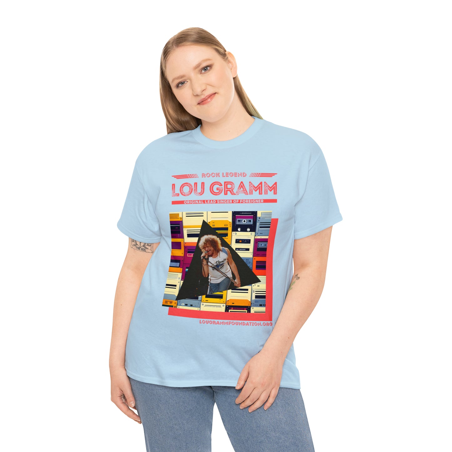 Rock Legend Lou Gramm Unisex Heavy Cotton Tee - Salmon logo