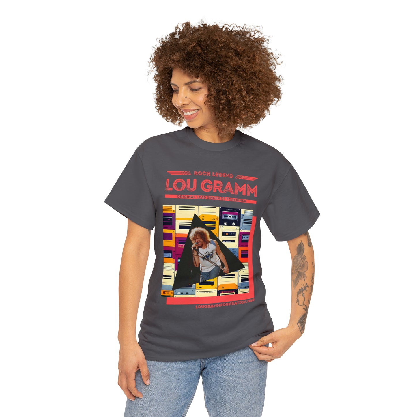 Rock Legend Lou Gramm Unisex Heavy Cotton Tee - Salmon logo
