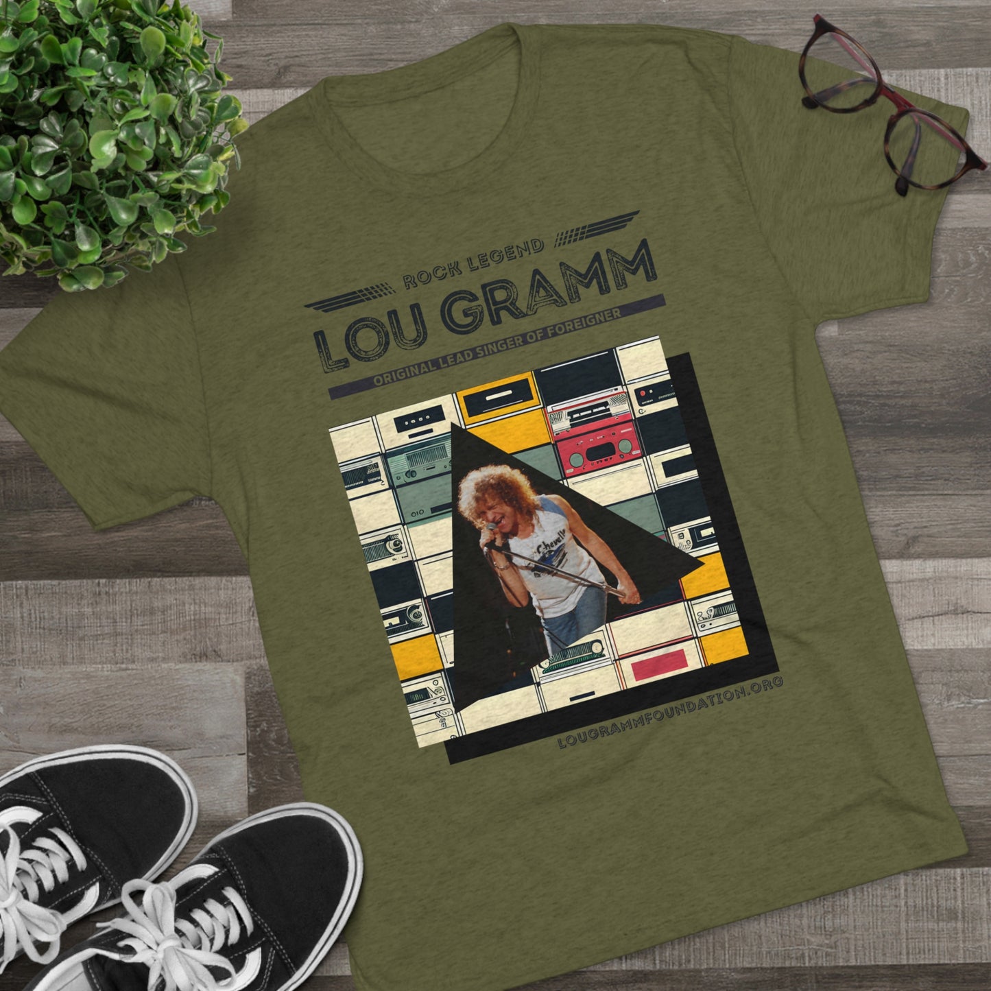 Rock legend Lou Gramm Unisex Tri-Blend Crew Tee - Black Logo