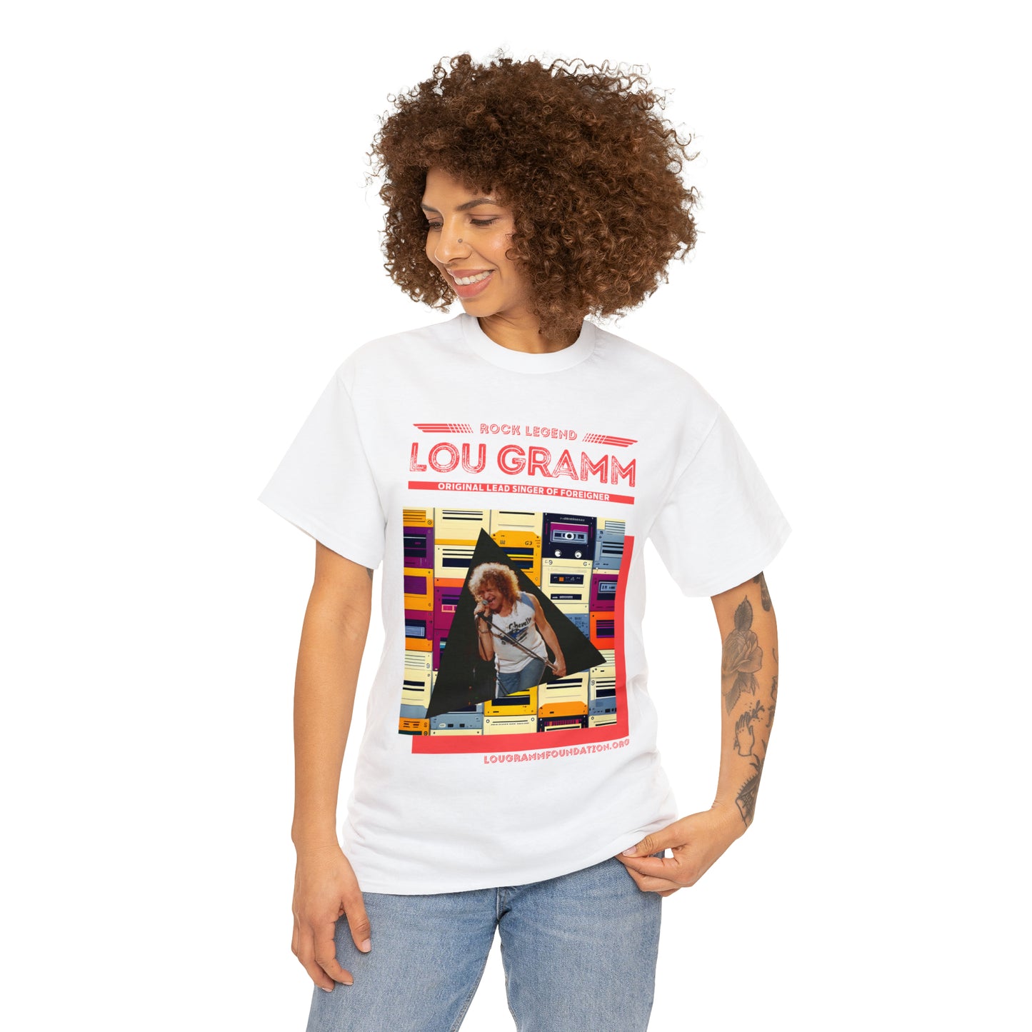 Rock Legend Lou Gramm Unisex Heavy Cotton Tee - Salmon logo
