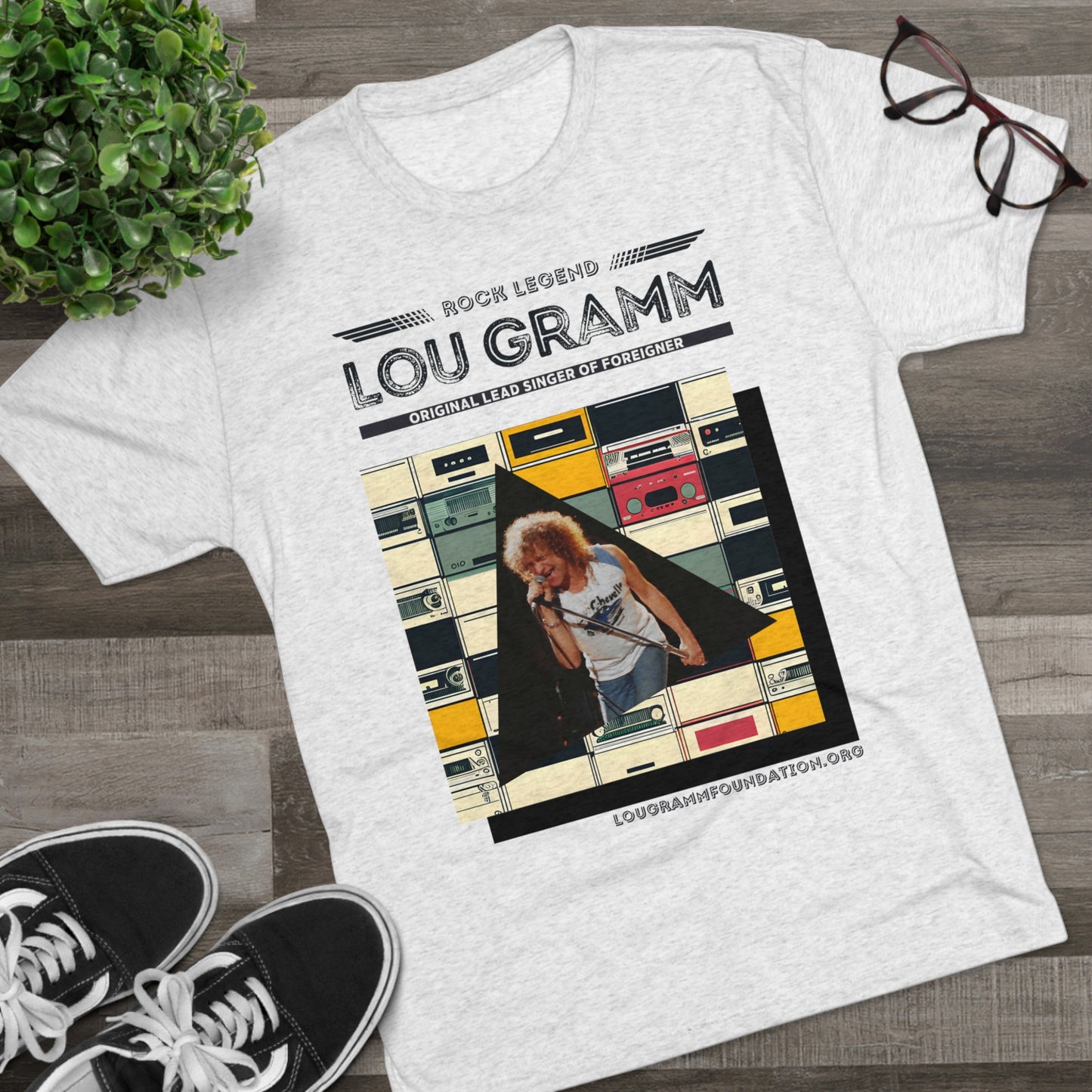 Rock legend Lou Gramm Unisex Tri-Blend Crew Tee - Black Logo