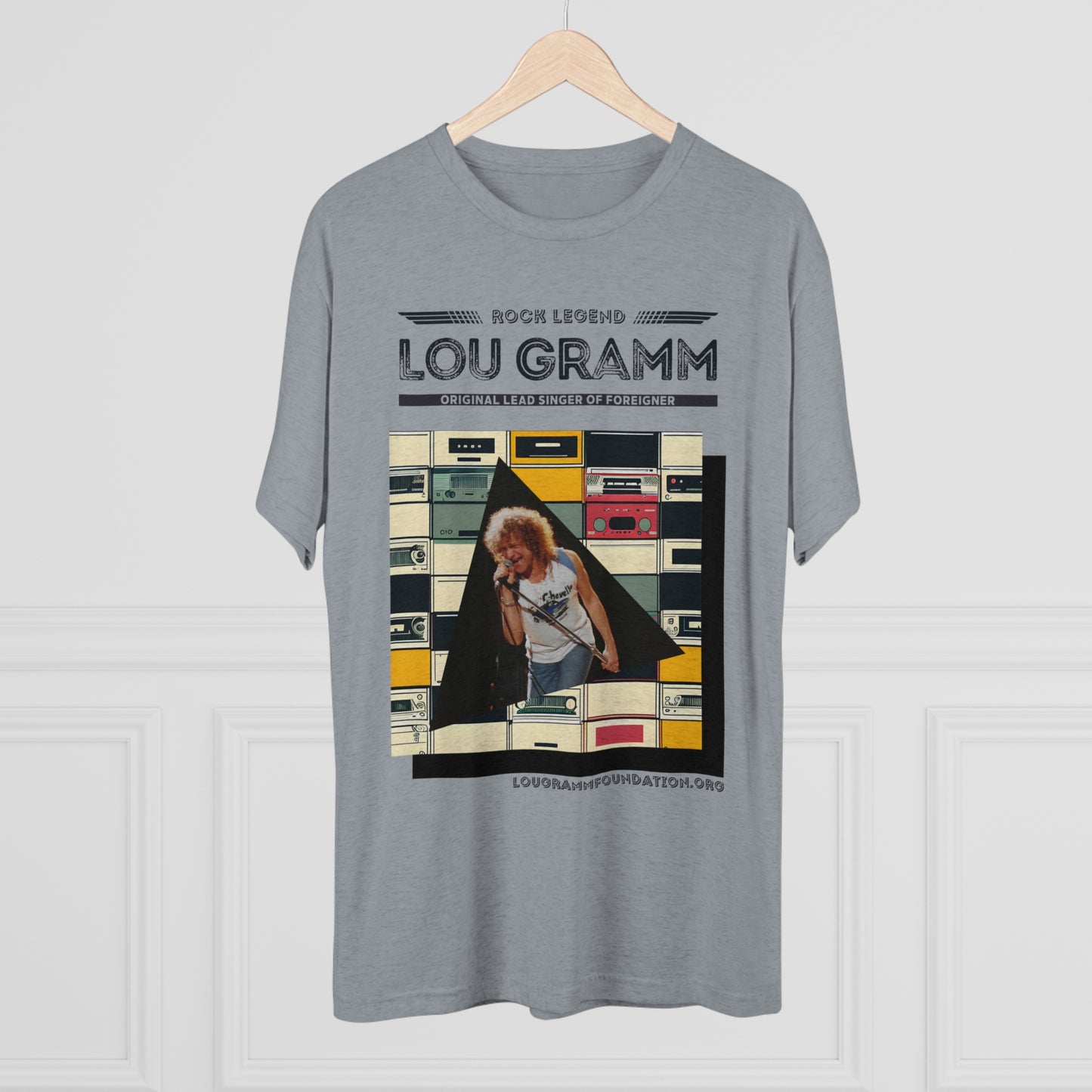 Rock legend Lou Gramm Unisex Tri-Blend Crew Tee - Black Logo