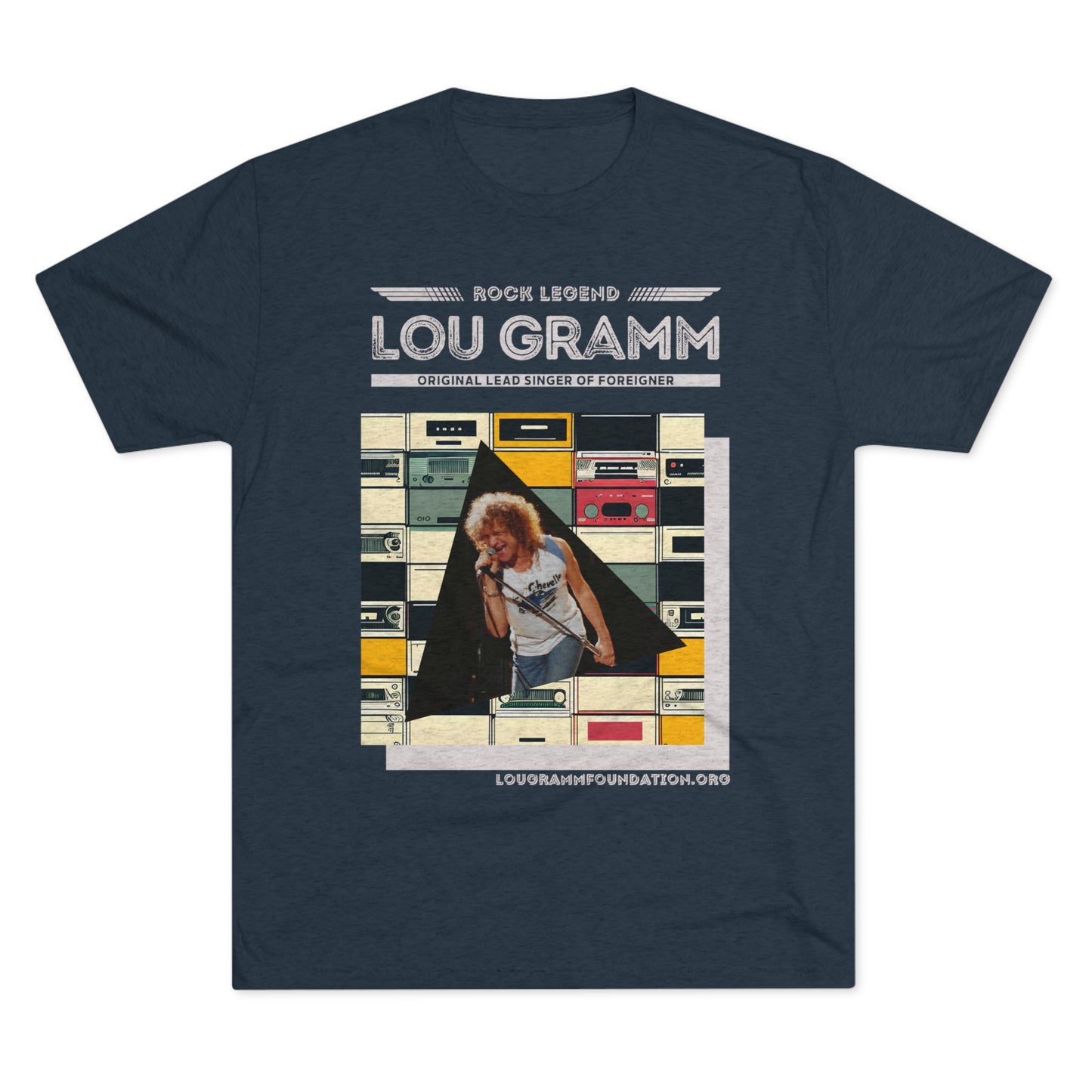 Rock Legend Lou Gramm Unisex Tri-Blend Crew Tee - Grey Logo