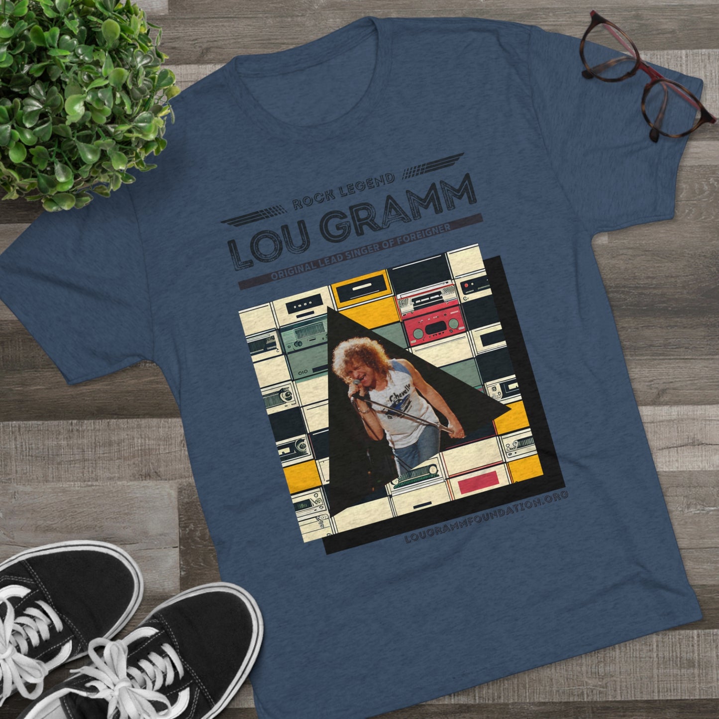 Rock legend Lou Gramm Unisex Tri-Blend Crew Tee - Black Logo