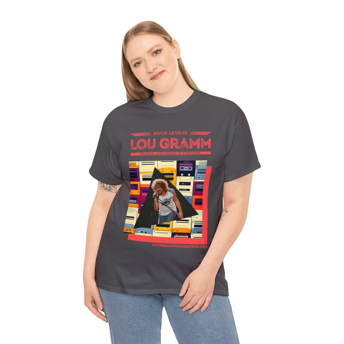 Rock Legend Lou Gramm Unisex Heavy Cotton Tee - Salmon logo