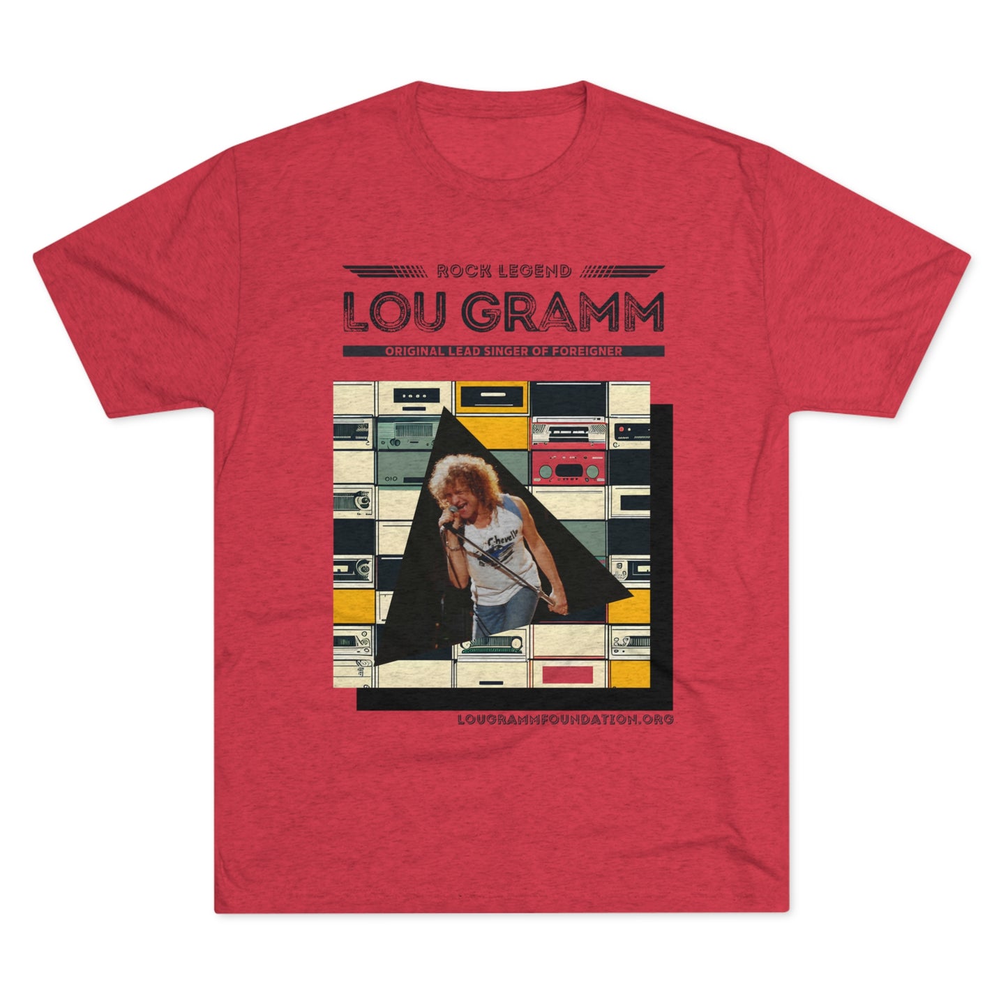 Rock legend Lou Gramm Unisex Tri-Blend Crew Tee - Black Logo