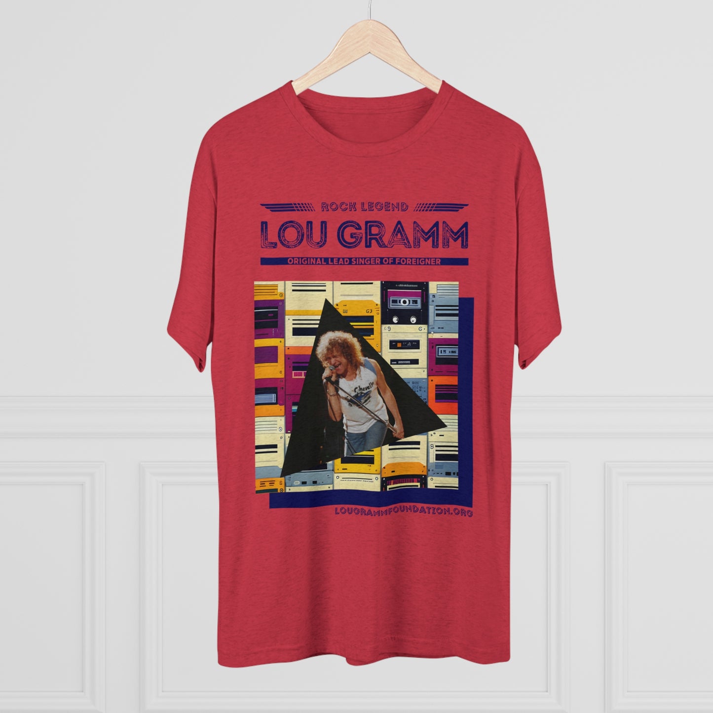 Rock Legend Lou Gramm Unisex Tri-Blend Crew Tee - Dark Blue Logo