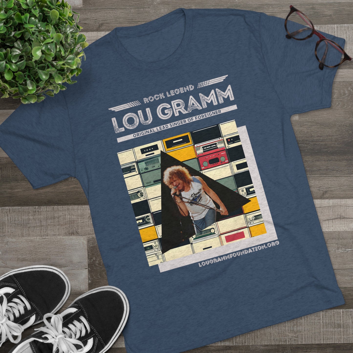 Rock Legend Lou Gramm Unisex Tri-Blend Crew Tee - Grey Logo