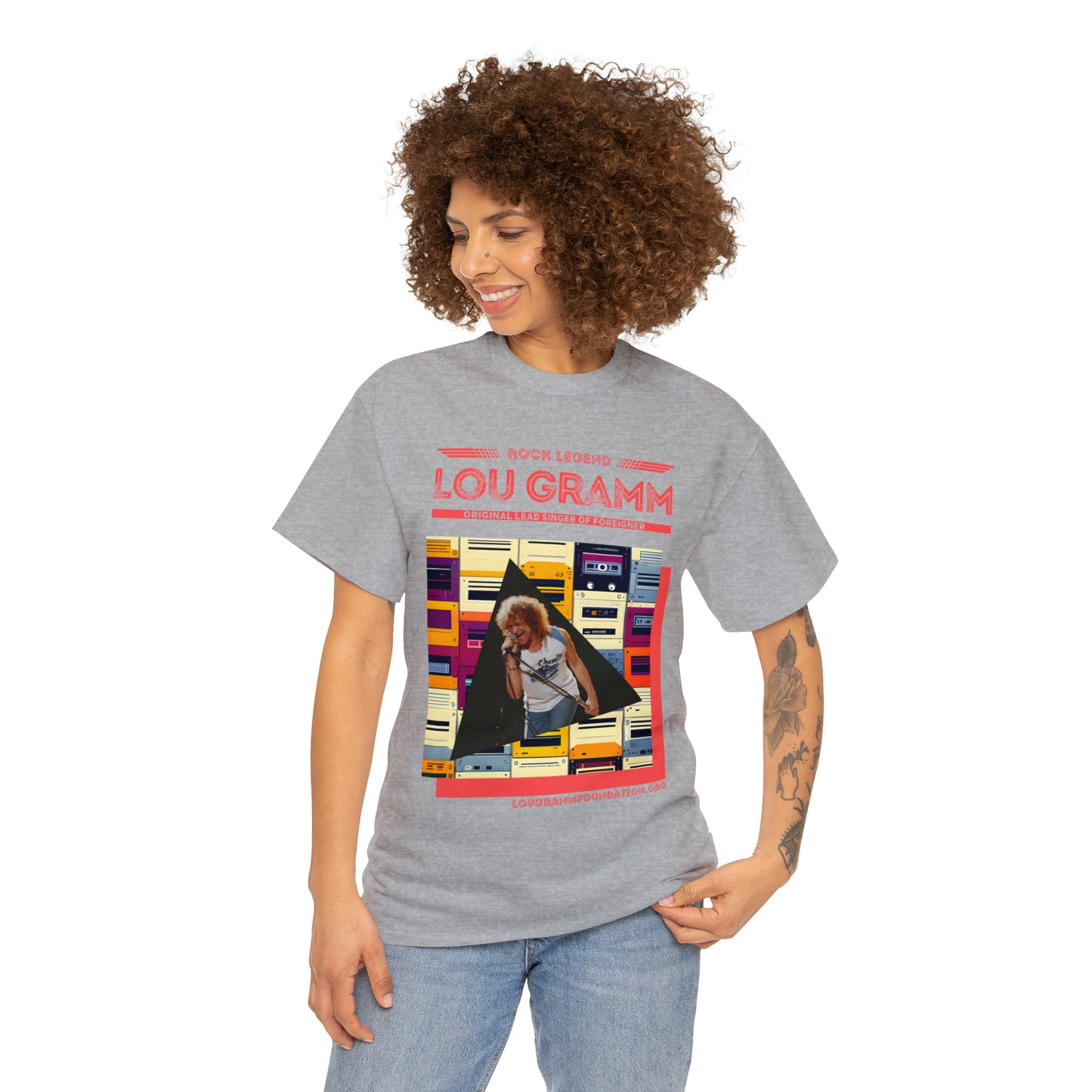 Rock Legend Lou Gramm Unisex Heavy Cotton Tee - Salmon logo