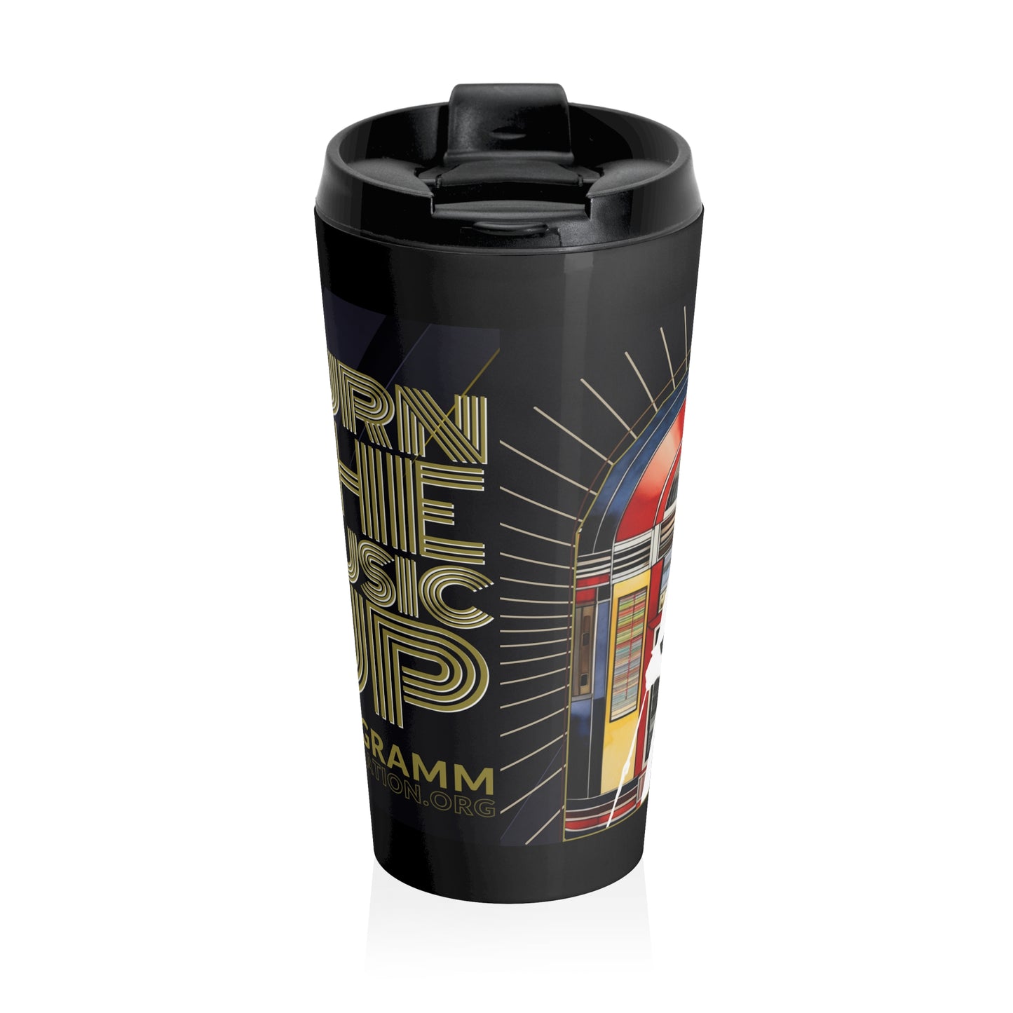 Turn The Music Up Stainless Steel Travel Mug - Black