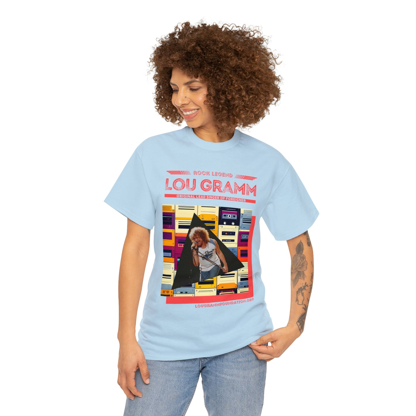 Rock Legend Lou Gramm Unisex Heavy Cotton Tee - Salmon logo