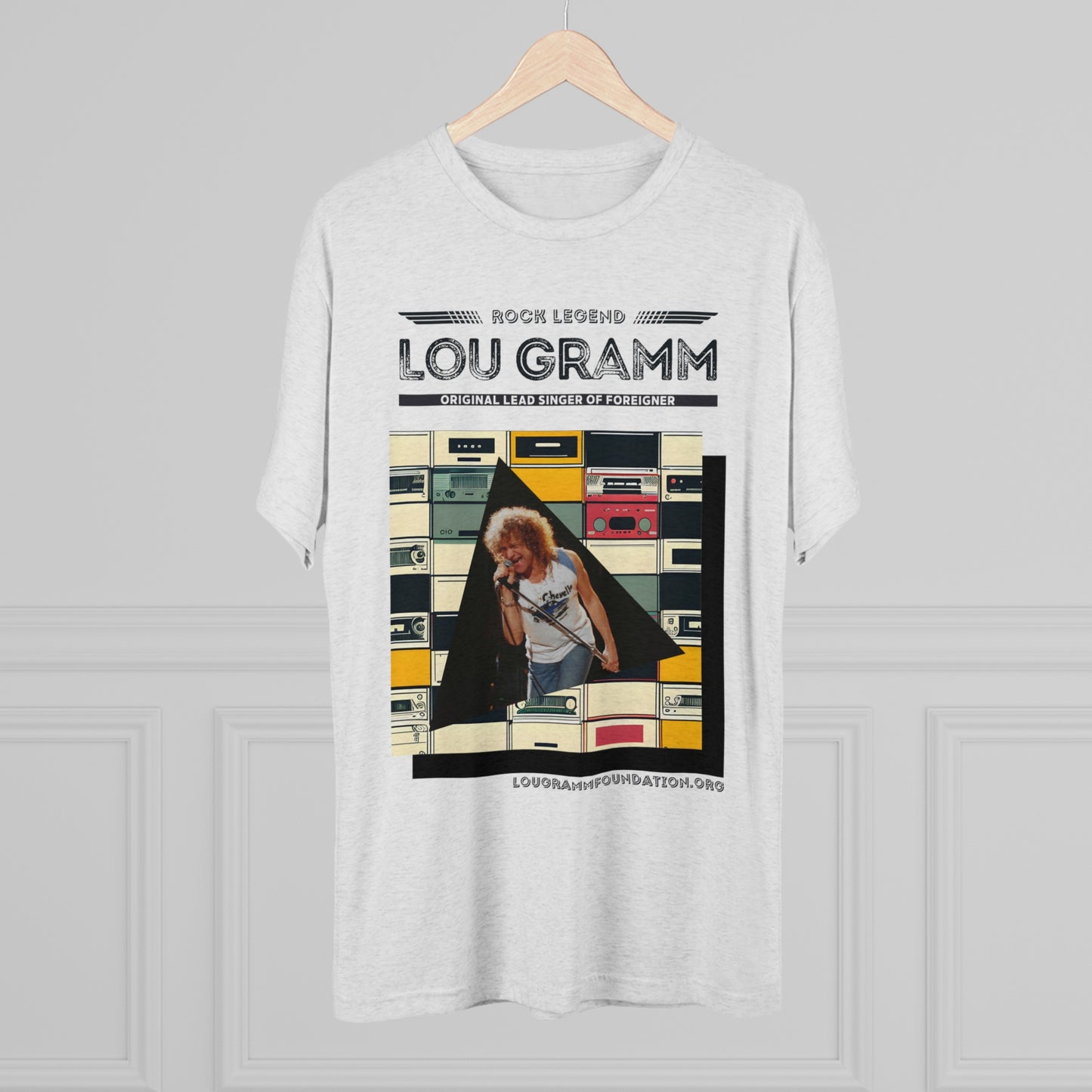 Rock legend Lou Gramm Unisex Tri-Blend Crew Tee - Black Logo