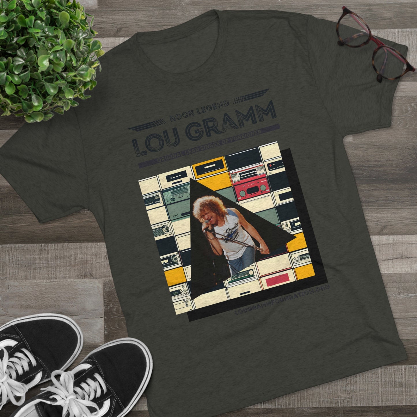 Rock legend Lou Gramm Unisex Tri-Blend Crew Tee - Black Logo