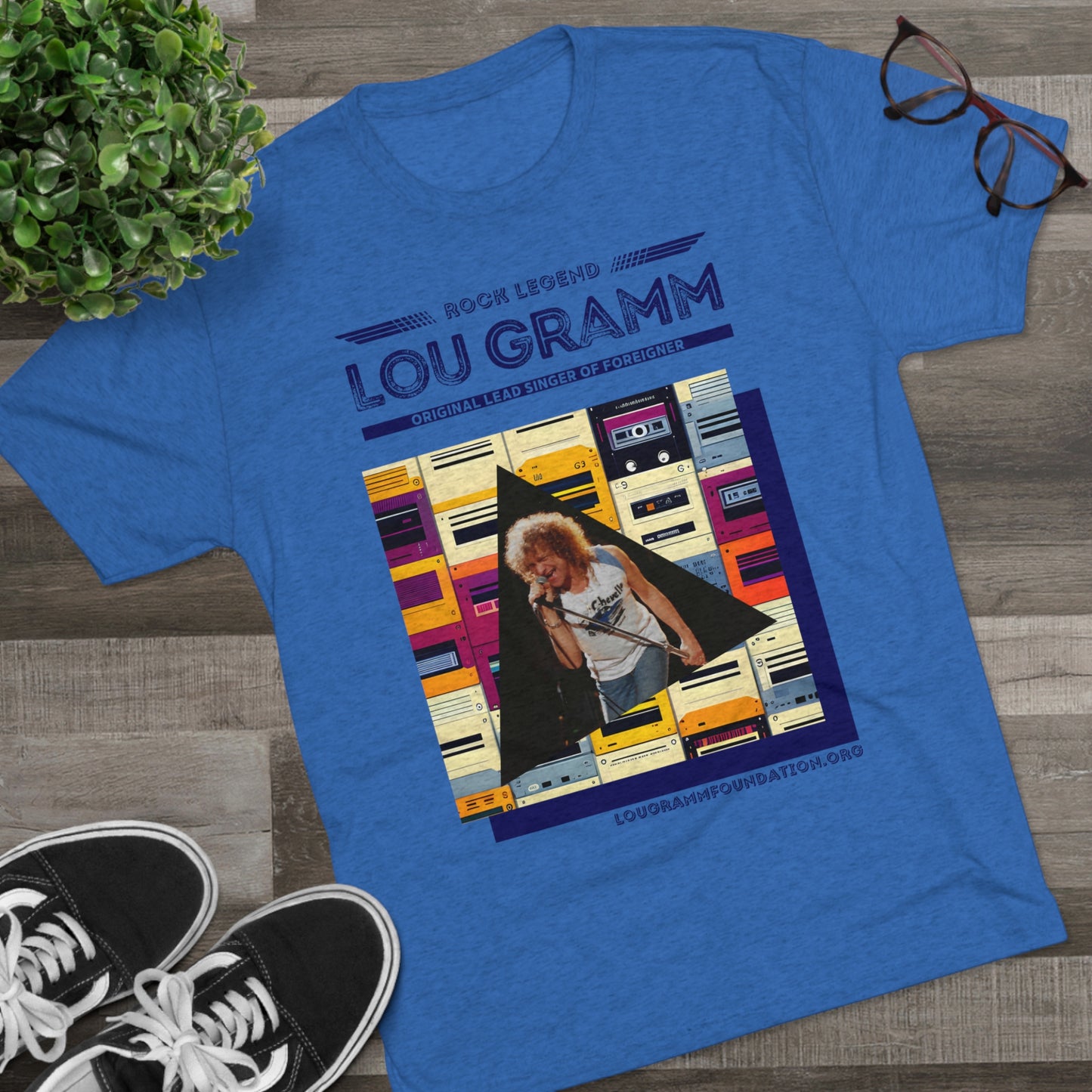 Rock Legend Lou Gramm Unisex Tri-Blend Crew Tee - Dark Blue Logo