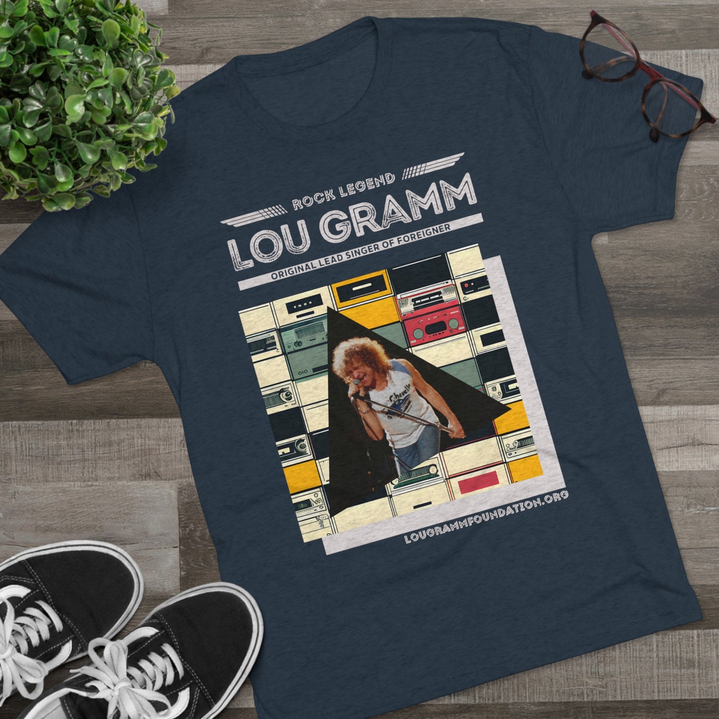 Rock Legend Lou Gramm Unisex Tri-Blend Crew Tee - Grey Logo