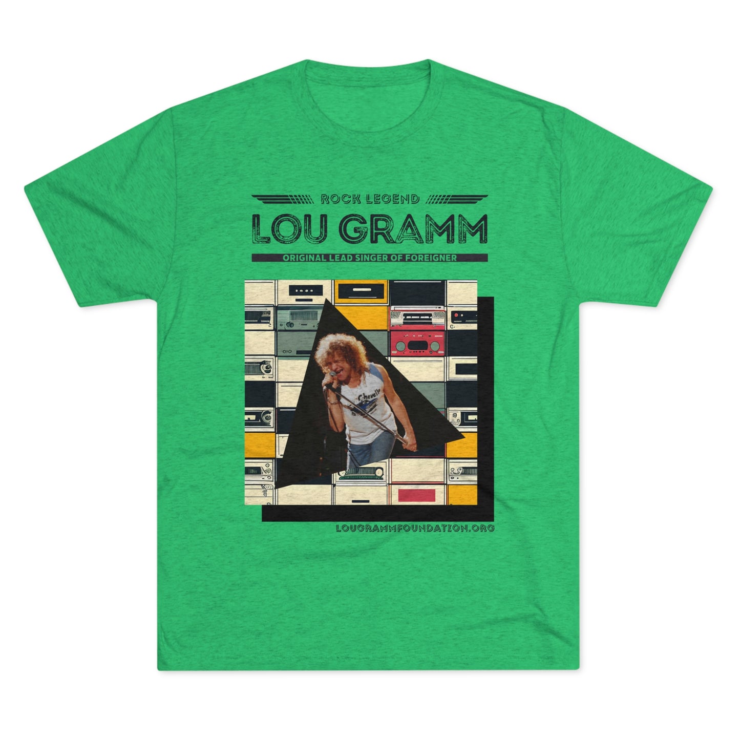 Rock legend Lou Gramm Unisex Tri-Blend Crew Tee - Black Logo