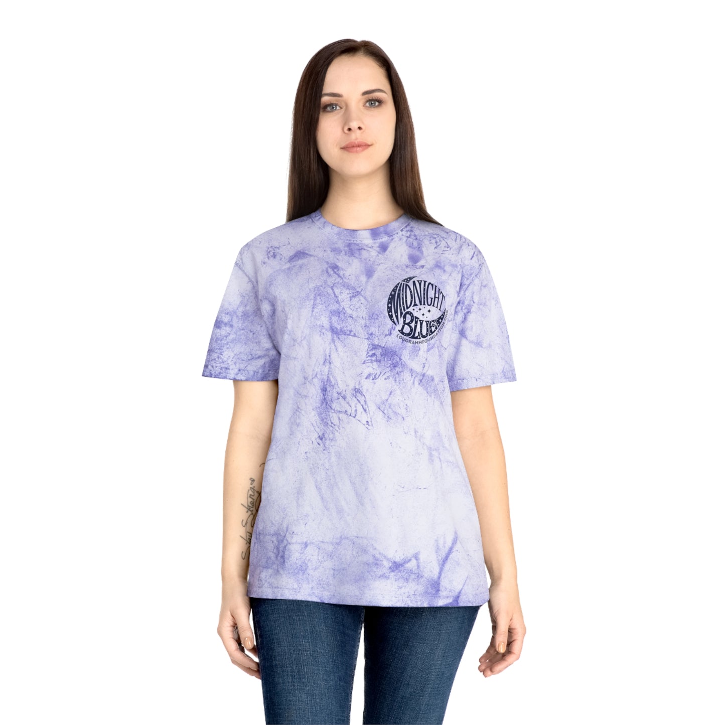 Midnight Blue Color Blast T-Shirt with Moon and Stars Design