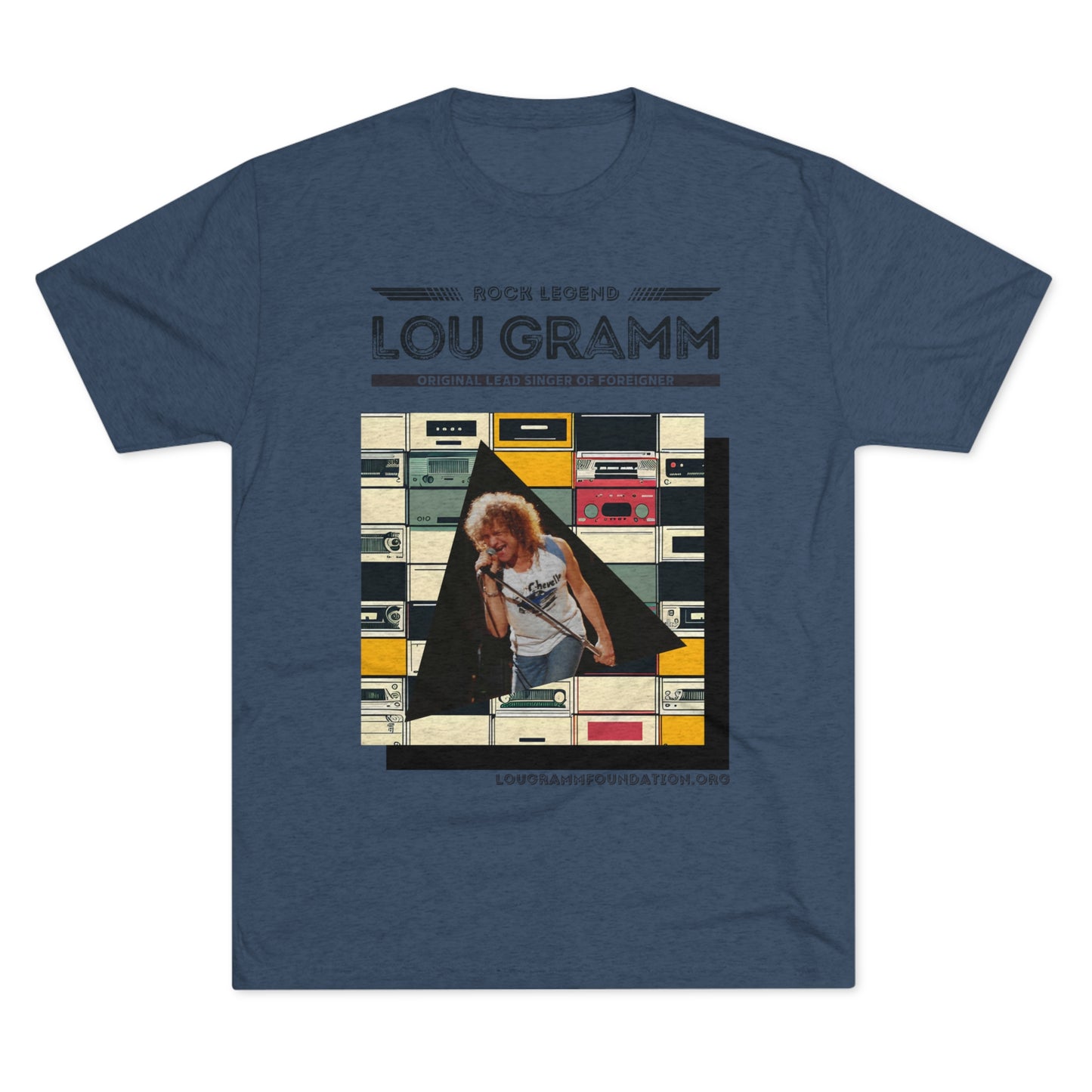 Rock legend Lou Gramm Unisex Tri-Blend Crew Tee - Black Logo