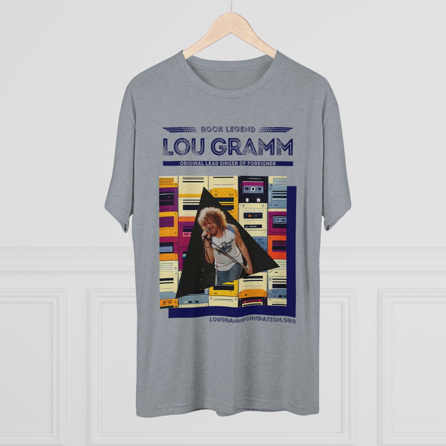 Rock Legend Lou Gramm Unisex Tri-Blend Crew Tee - Dark Blue Logo