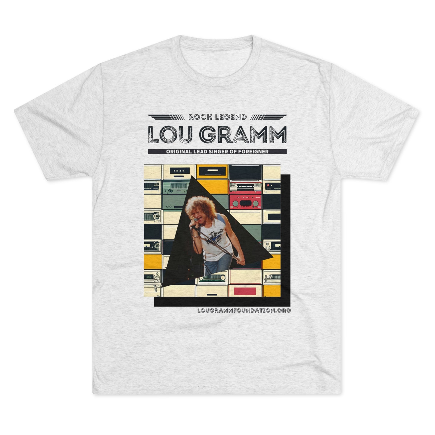 Rock legend Lou Gramm Unisex Tri-Blend Crew Tee - Black Logo