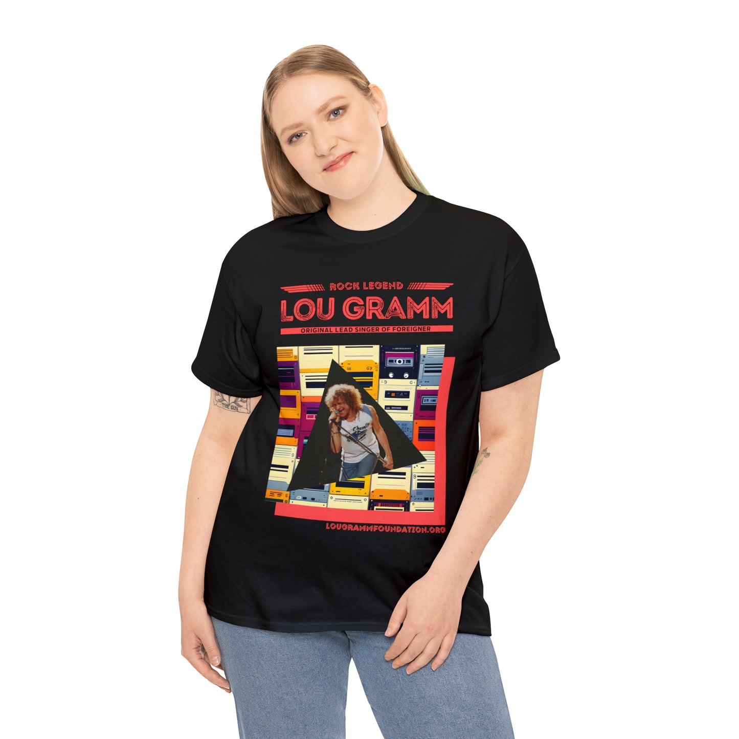 Rock Legend Lou Gramm Unisex Heavy Cotton Tee - Salmon logo