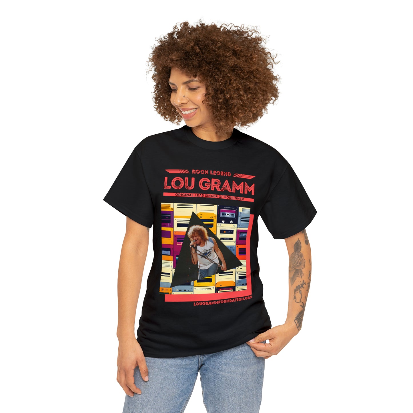 Rock Legend Lou Gramm Unisex Heavy Cotton Tee - Salmon logo