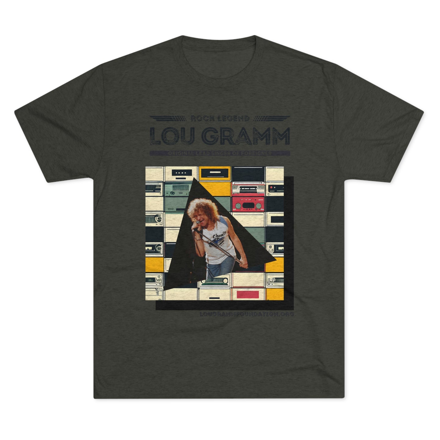Rock legend Lou Gramm Unisex Tri-Blend Crew Tee - Black Logo