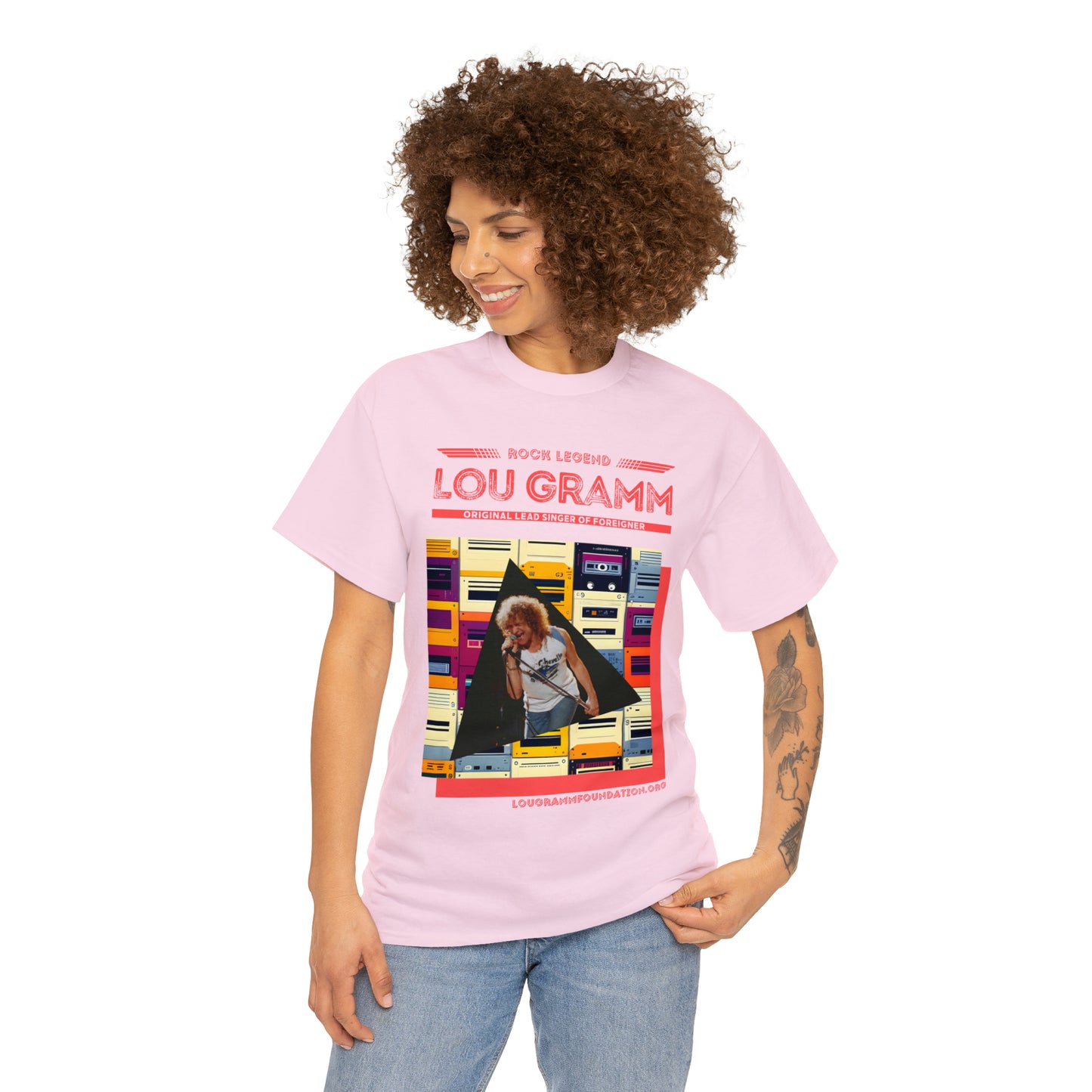Rock Legend Lou Gramm Unisex Heavy Cotton Tee - Salmon logo