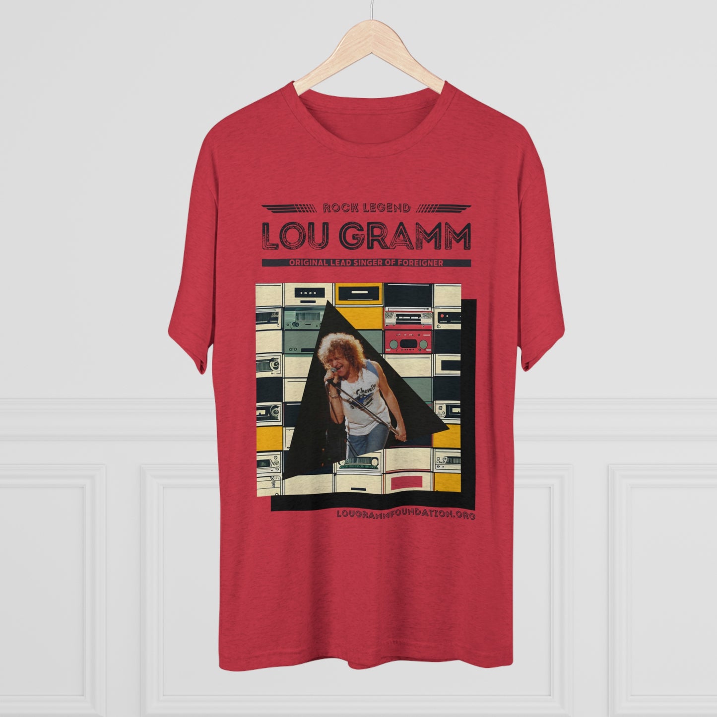 Rock legend Lou Gramm Unisex Tri-Blend Crew Tee - Black Logo