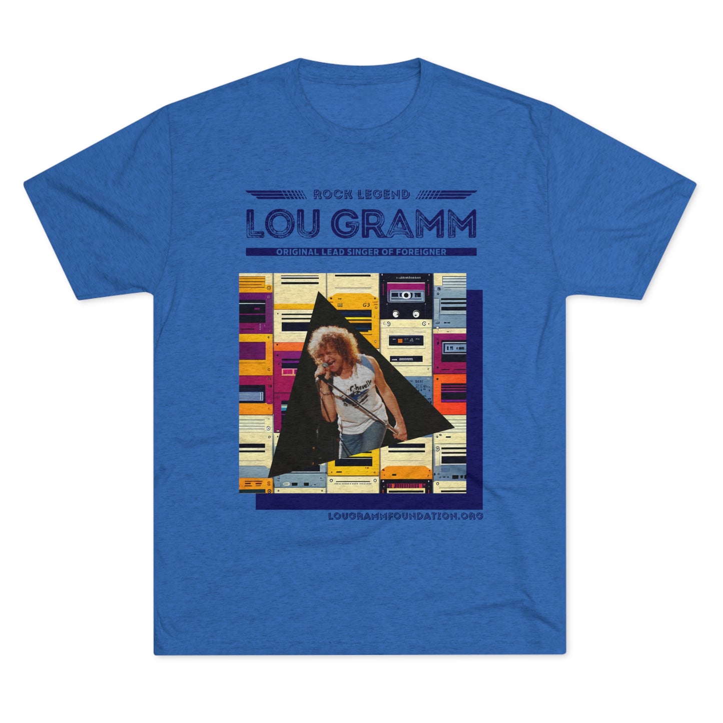 Rock Legend Lou Gramm Unisex Tri-Blend Crew Tee - Dark Blue Logo