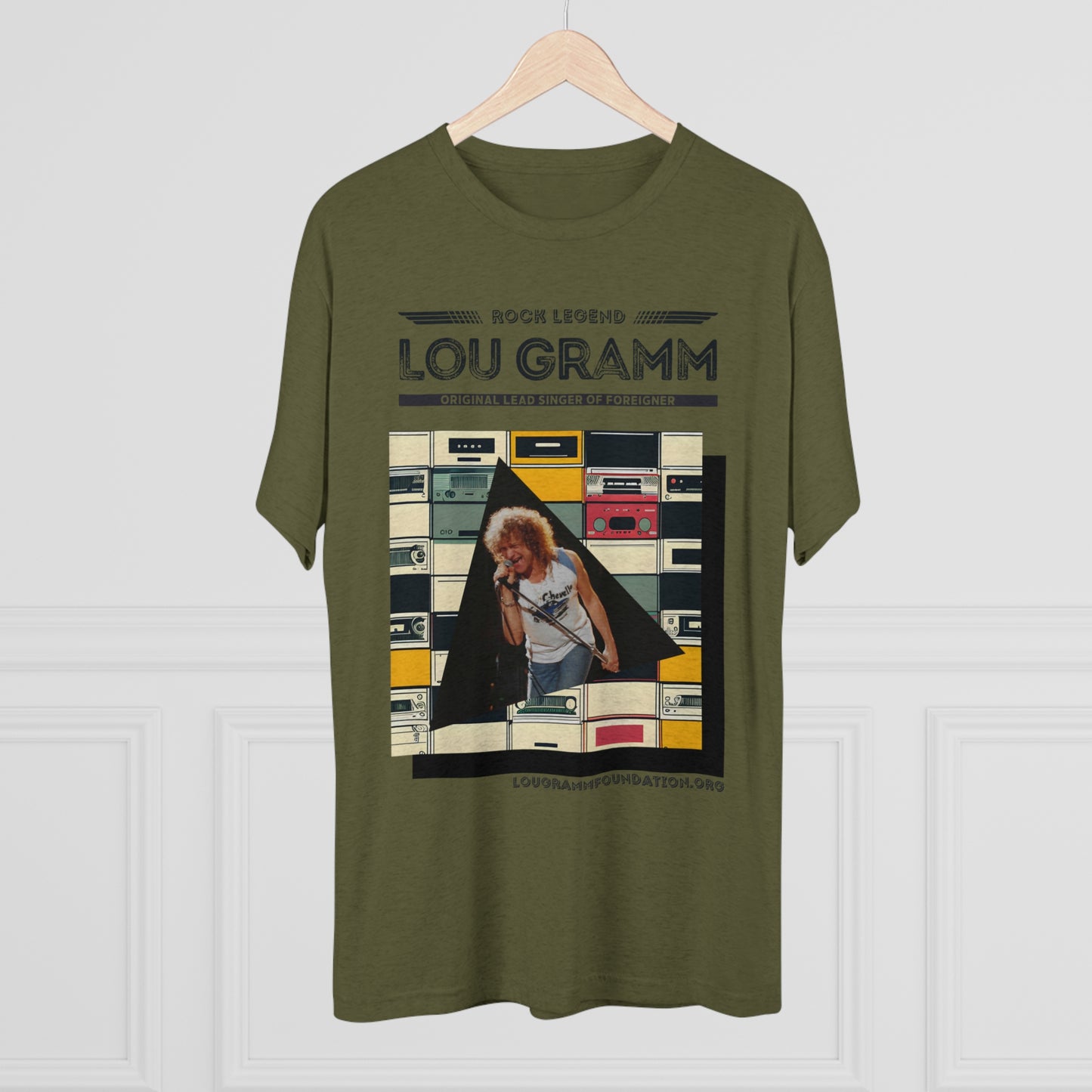 Rock legend Lou Gramm Unisex Tri-Blend Crew Tee - Black Logo