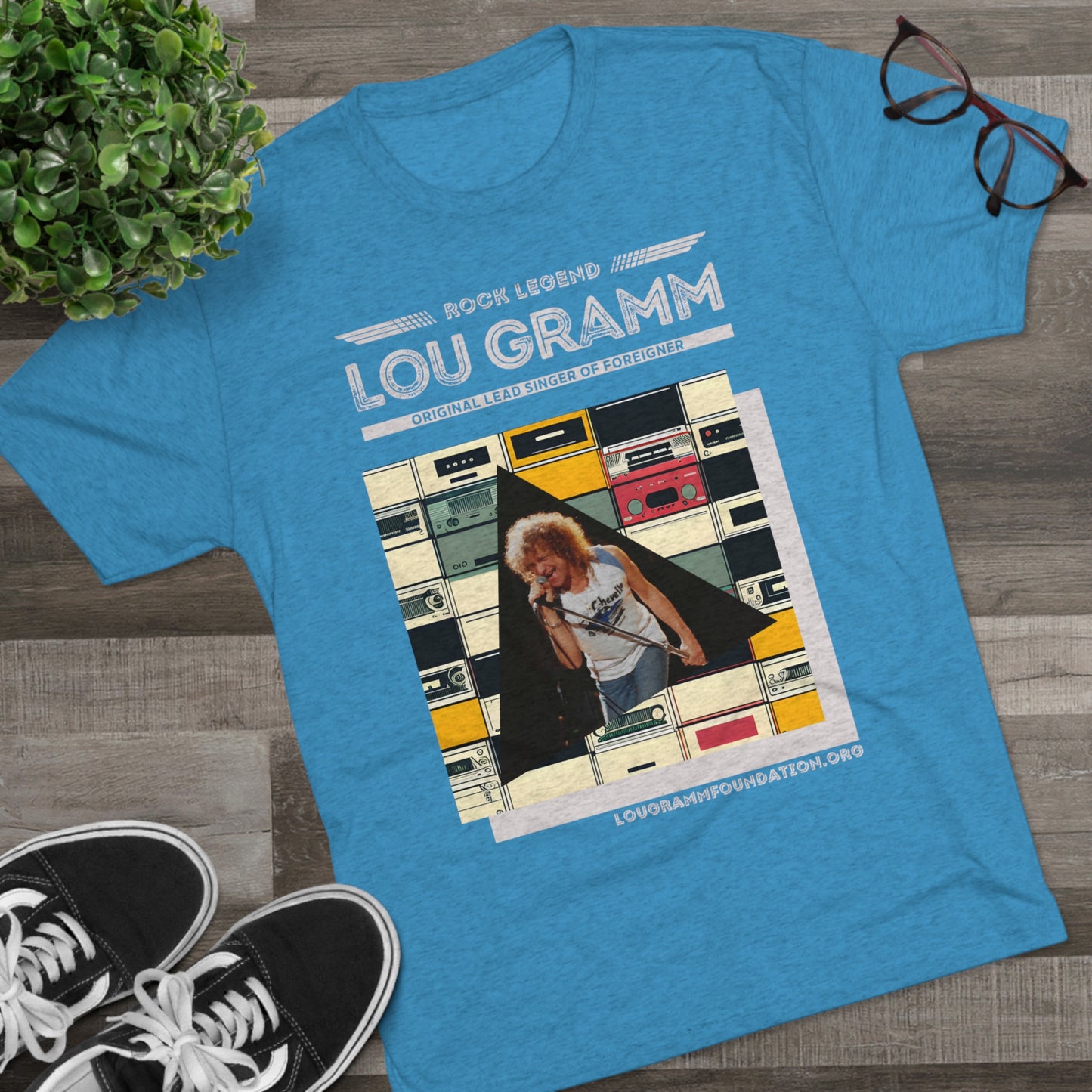 Rock Legend Lou Gramm Unisex Tri-Blend Crew Tee - Grey Logo